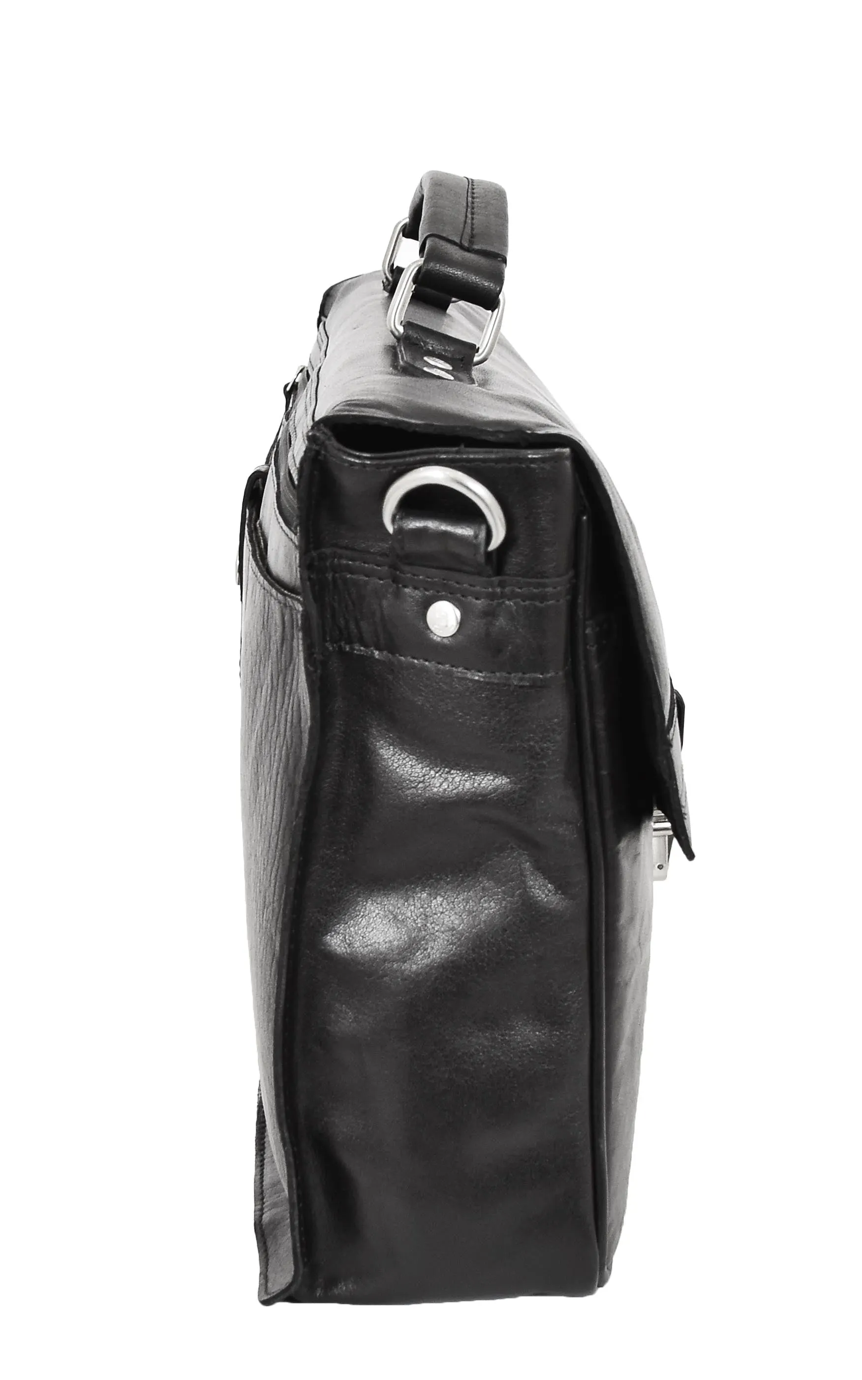 DR457 Men's Leather Briefcase Cross Body Satchel Bag Black
