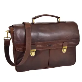 DR457 Men's Leather Briefcase Cross Body Satchel Bag Brown