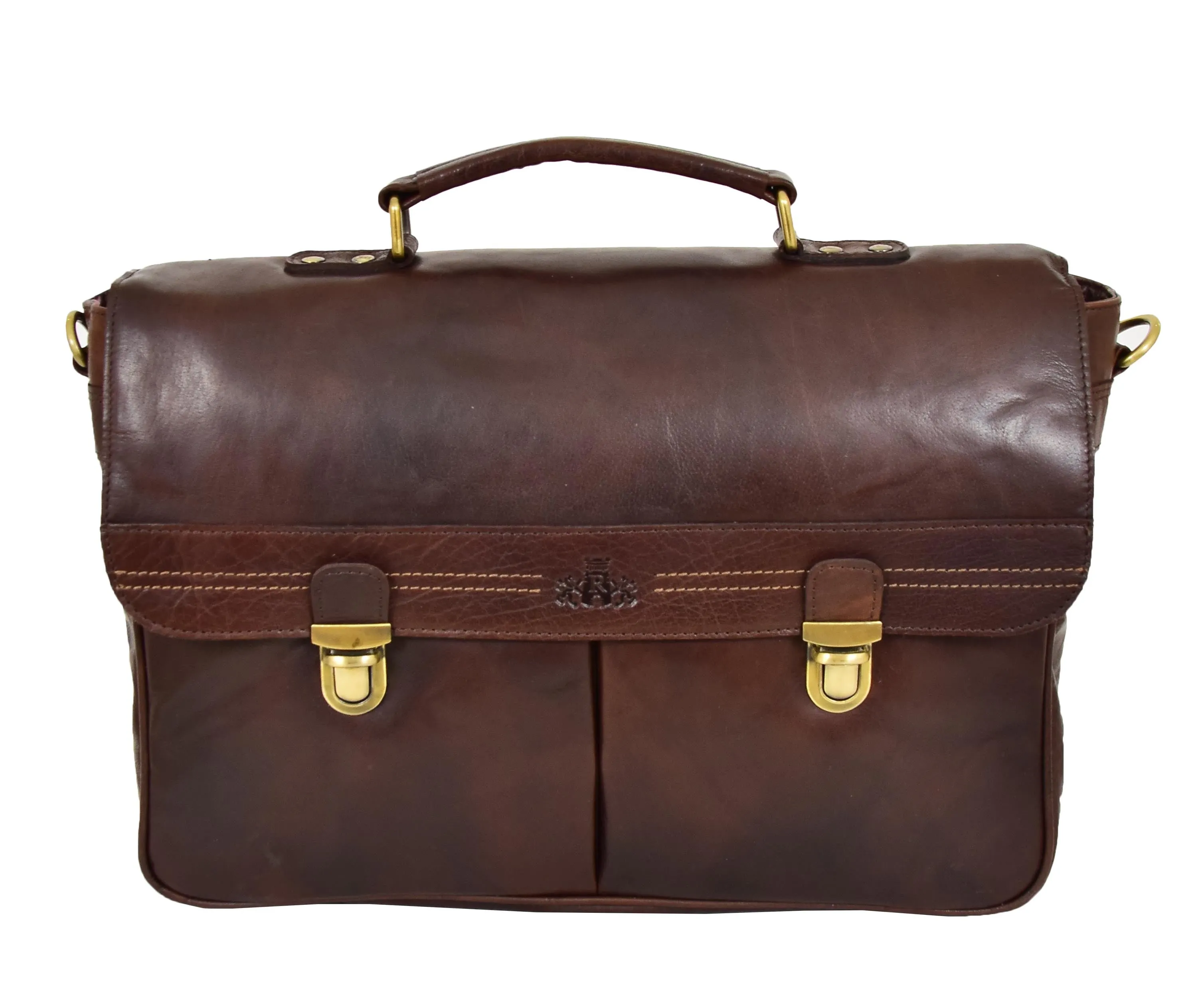 DR457 Men's Leather Briefcase Cross Body Satchel Bag Brown