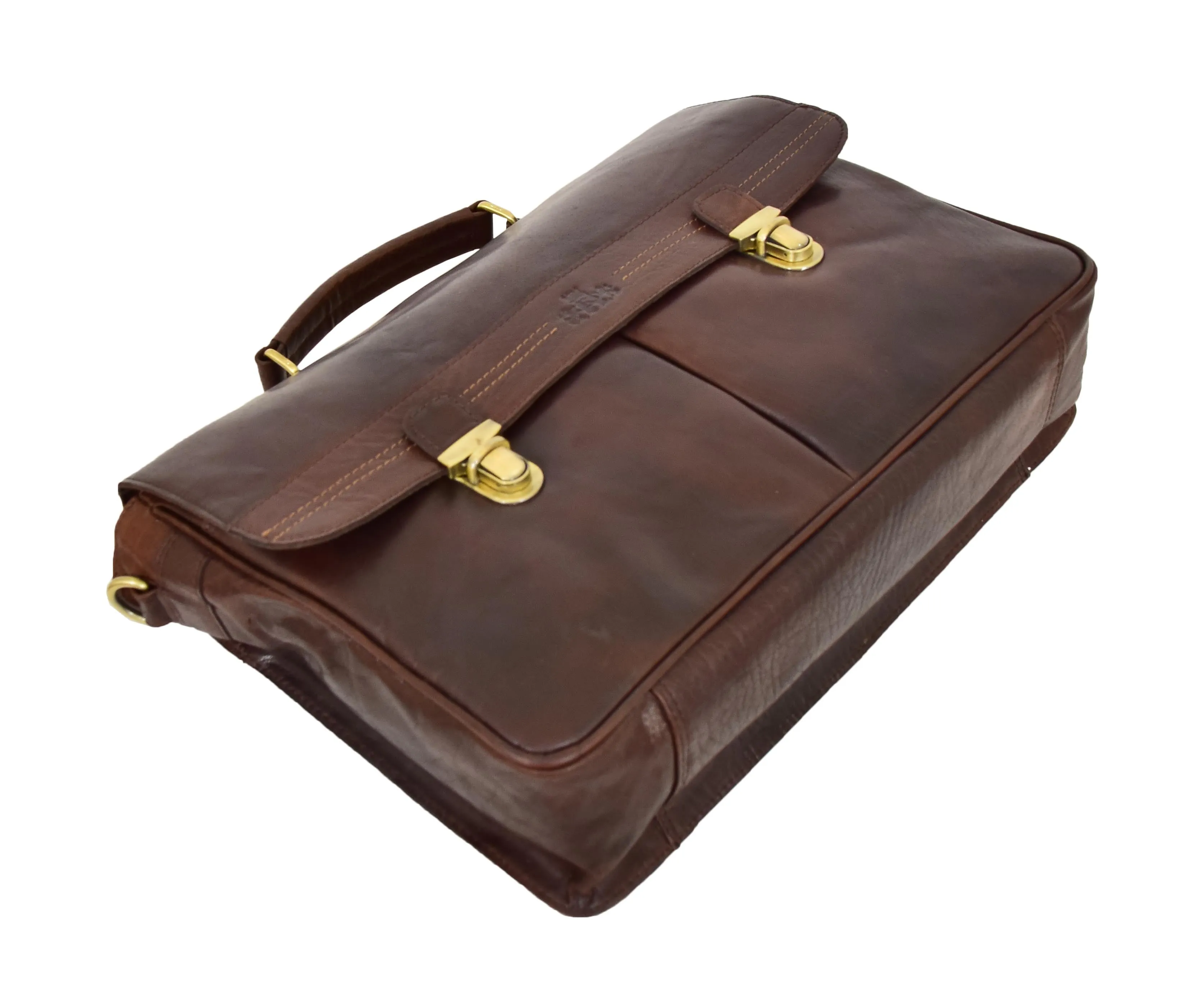 DR457 Men's Leather Briefcase Cross Body Satchel Bag Brown