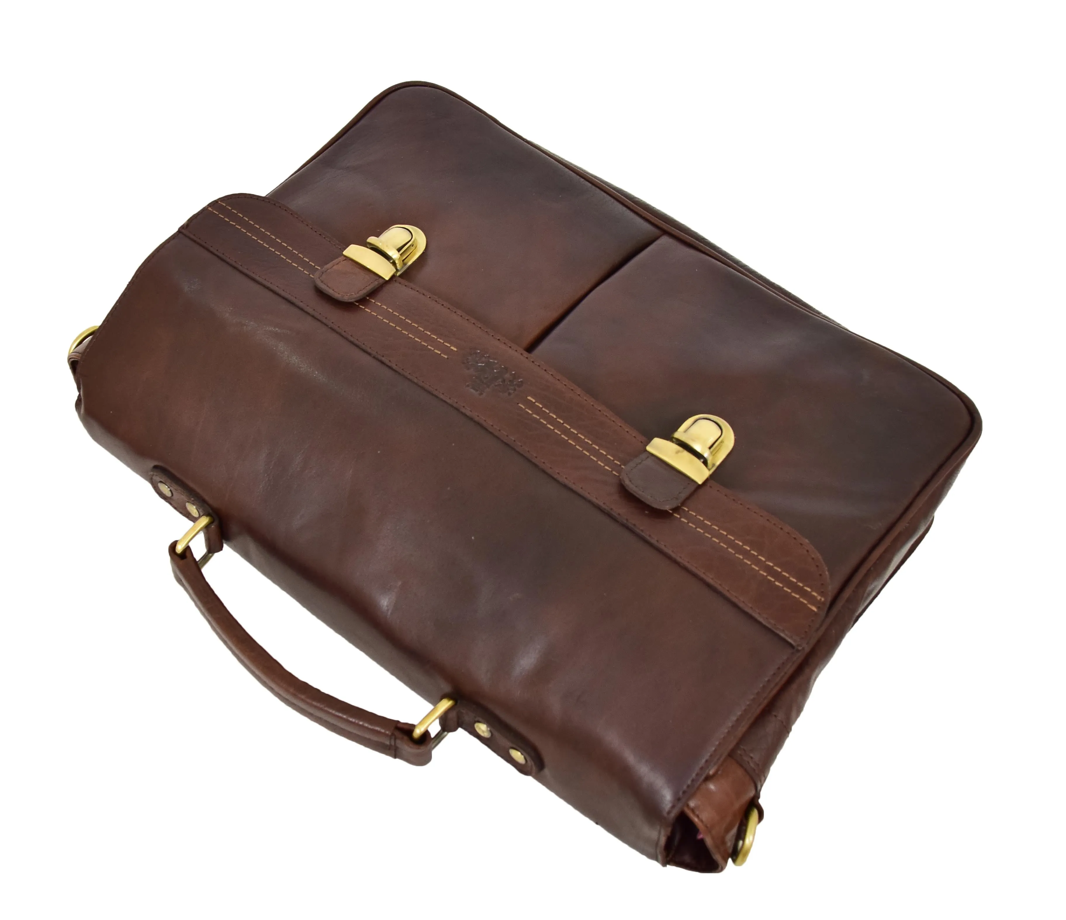 DR457 Men's Leather Briefcase Cross Body Satchel Bag Brown