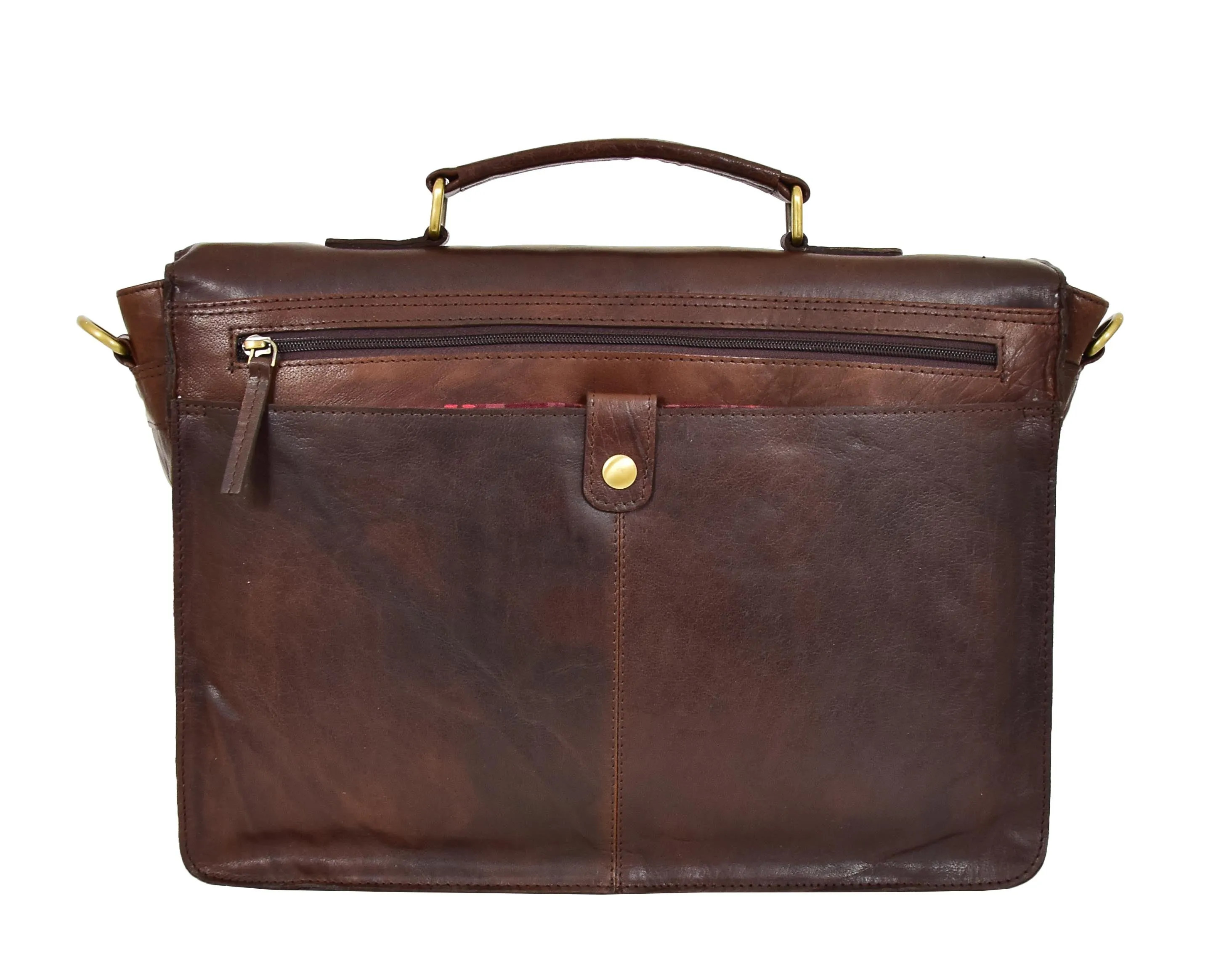 DR457 Men's Leather Briefcase Cross Body Satchel Bag Brown