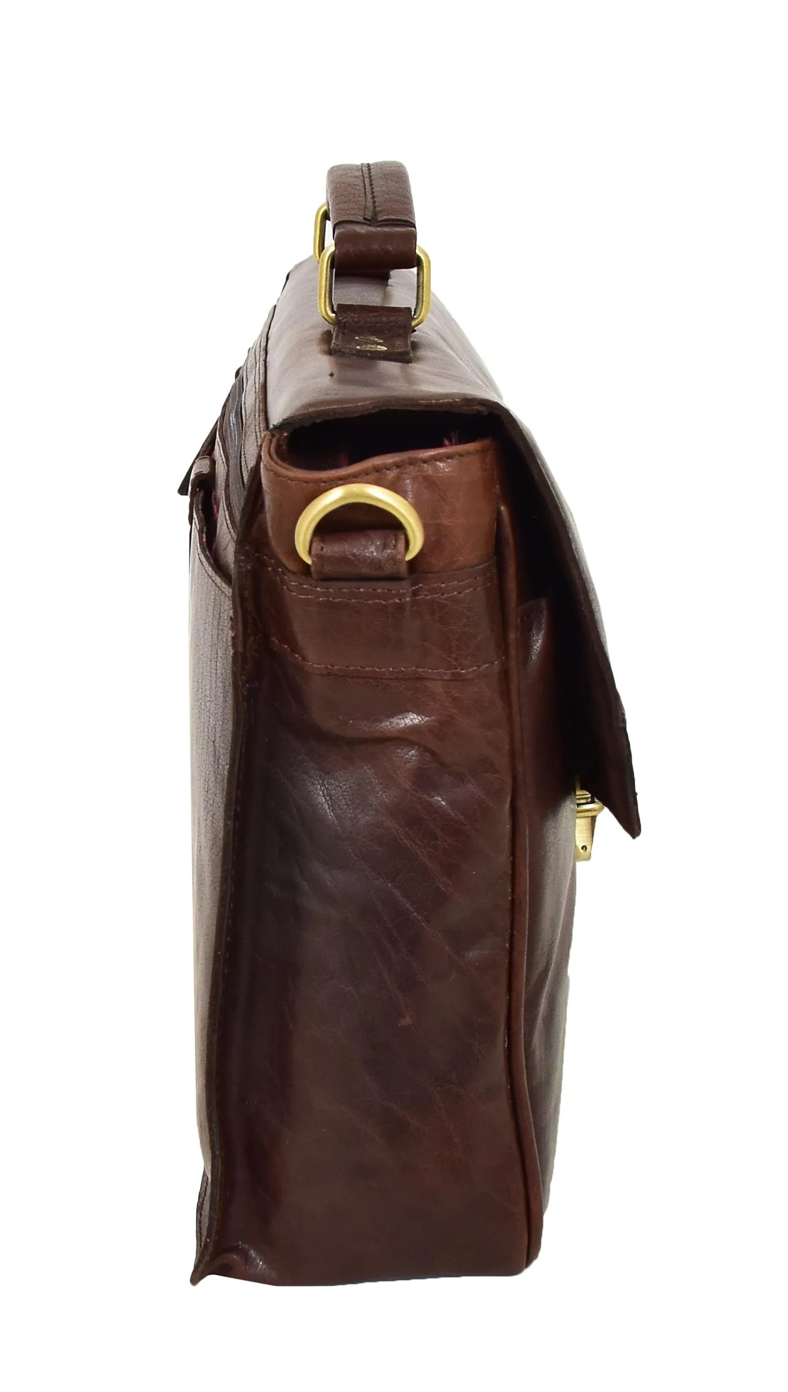 DR457 Men's Leather Briefcase Cross Body Satchel Bag Brown