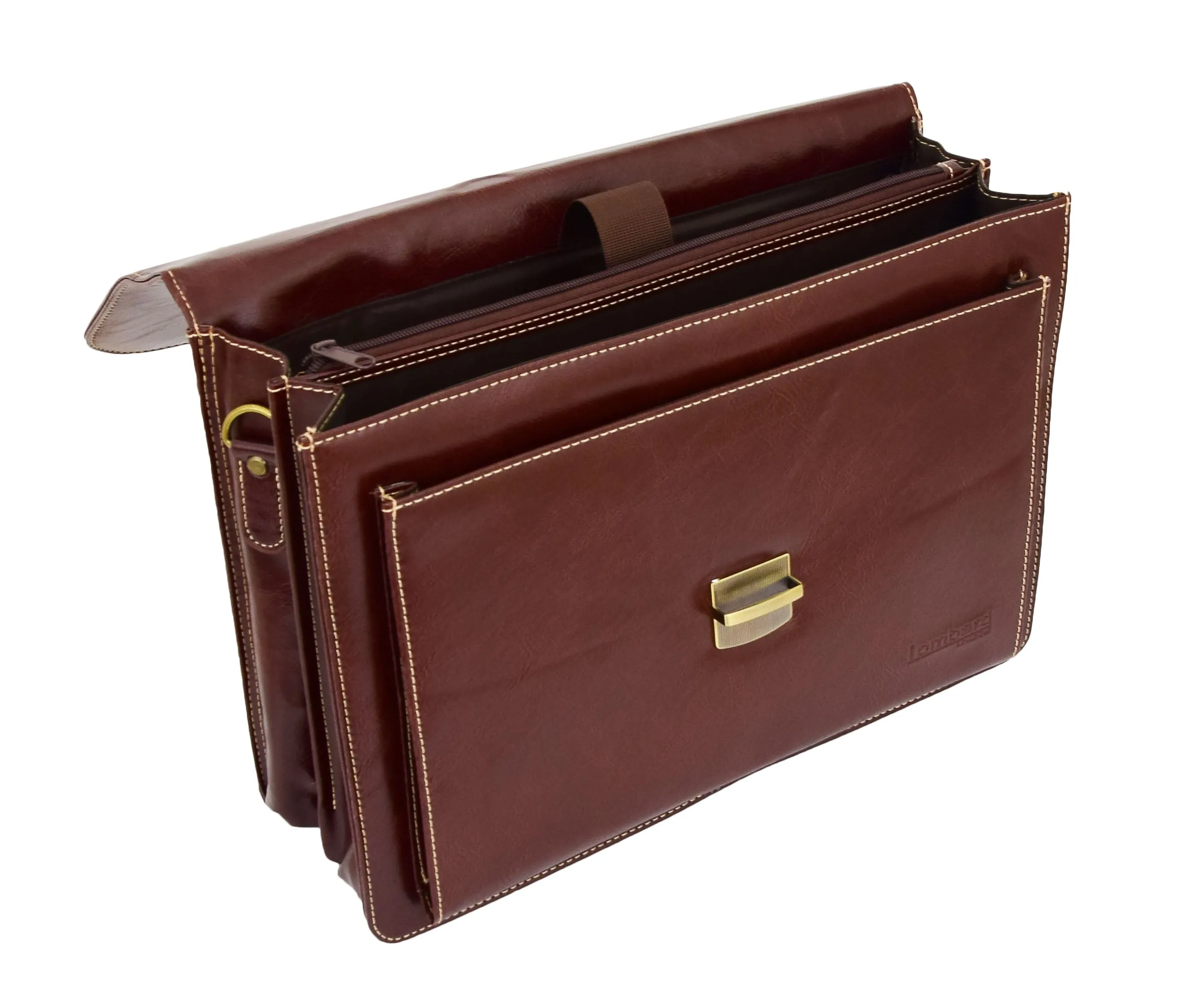 DR475 Men's Faux Leather Flap Over Briefcase Brown