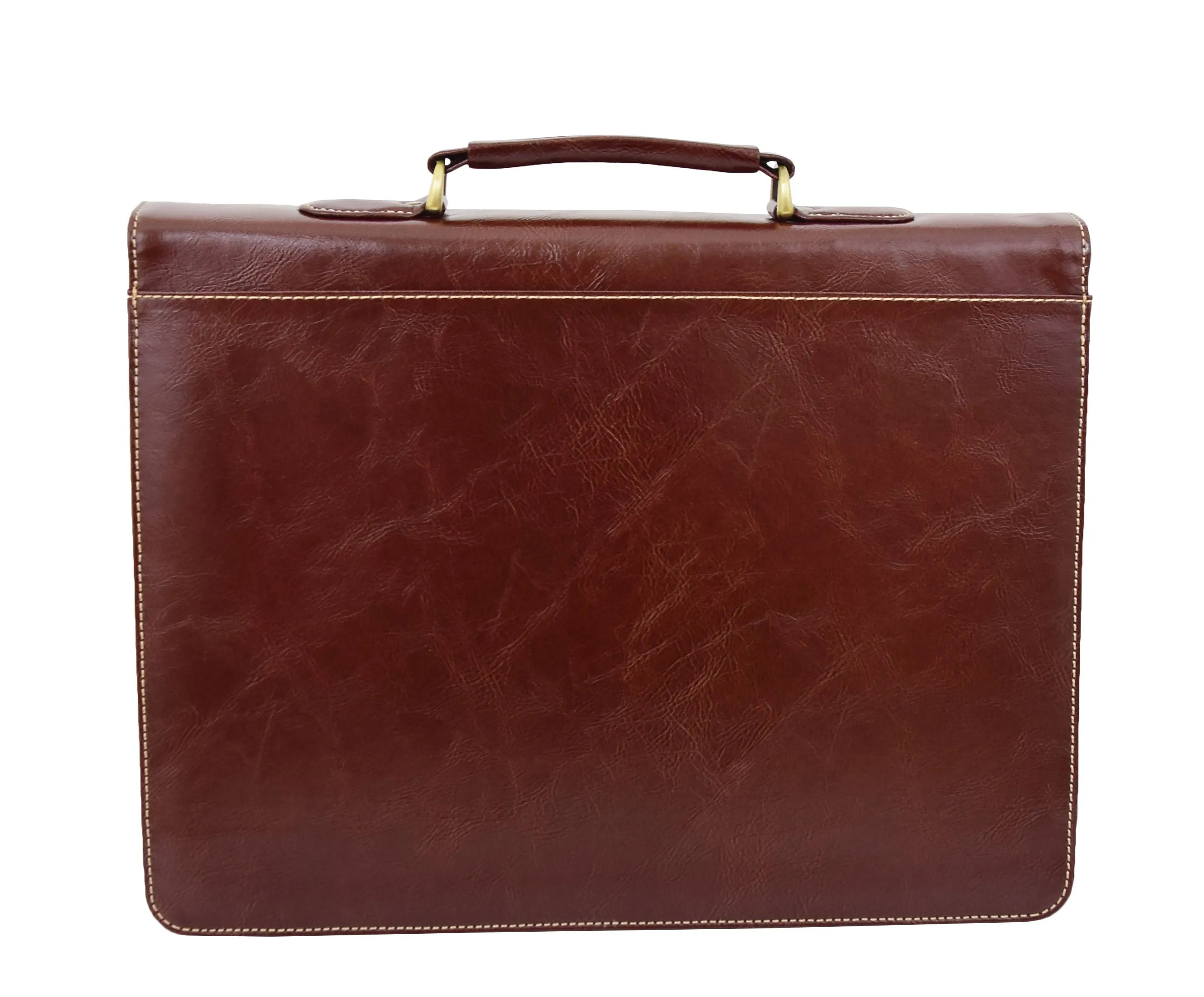 DR475 Men's Faux Leather Flap Over Briefcase Brown