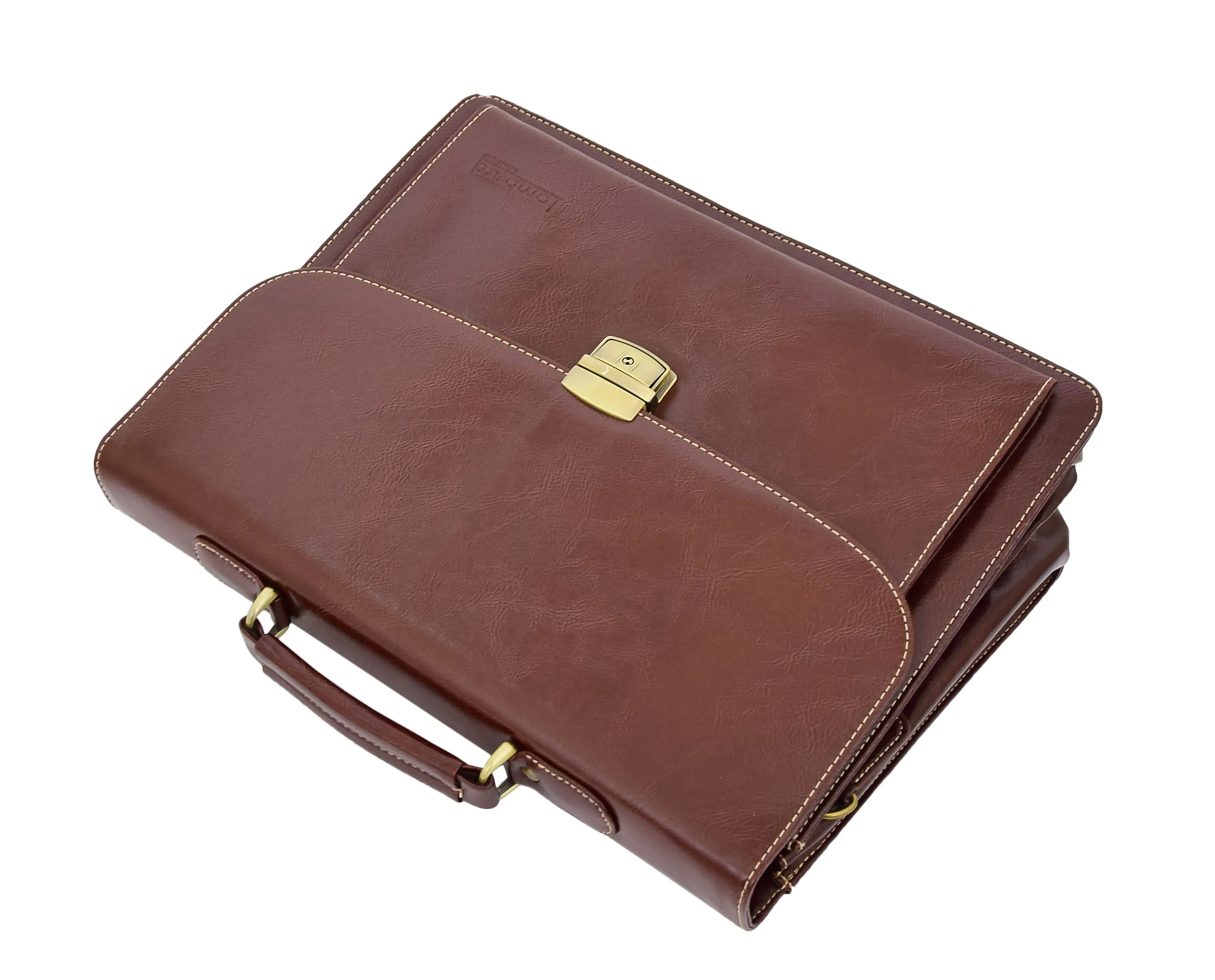 DR475 Men's Faux Leather Flap Over Briefcase Brown