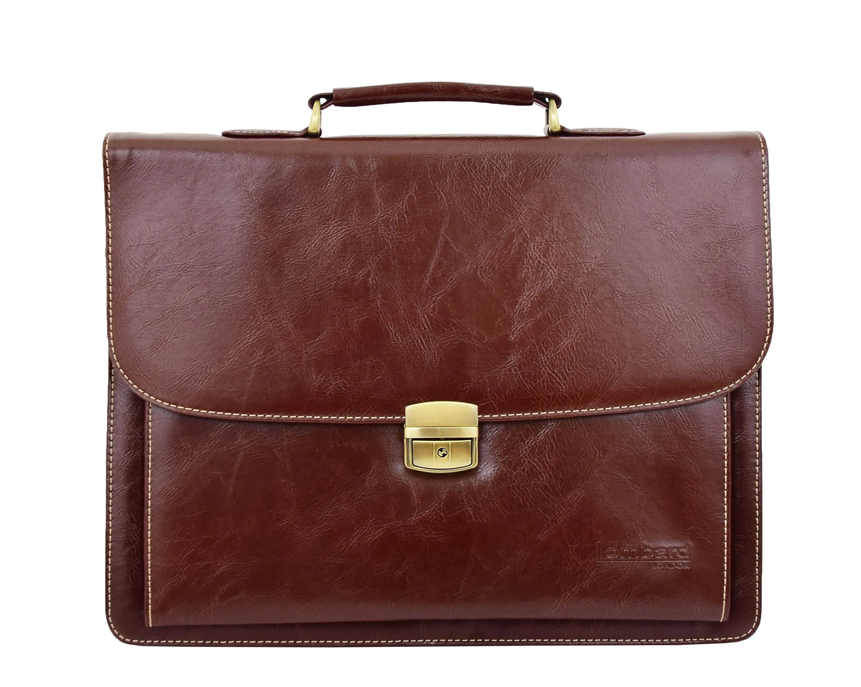 DR475 Men's Faux Leather Flap Over Briefcase Brown