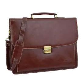 DR475 Men's Faux Leather Flap Over Briefcase Brown