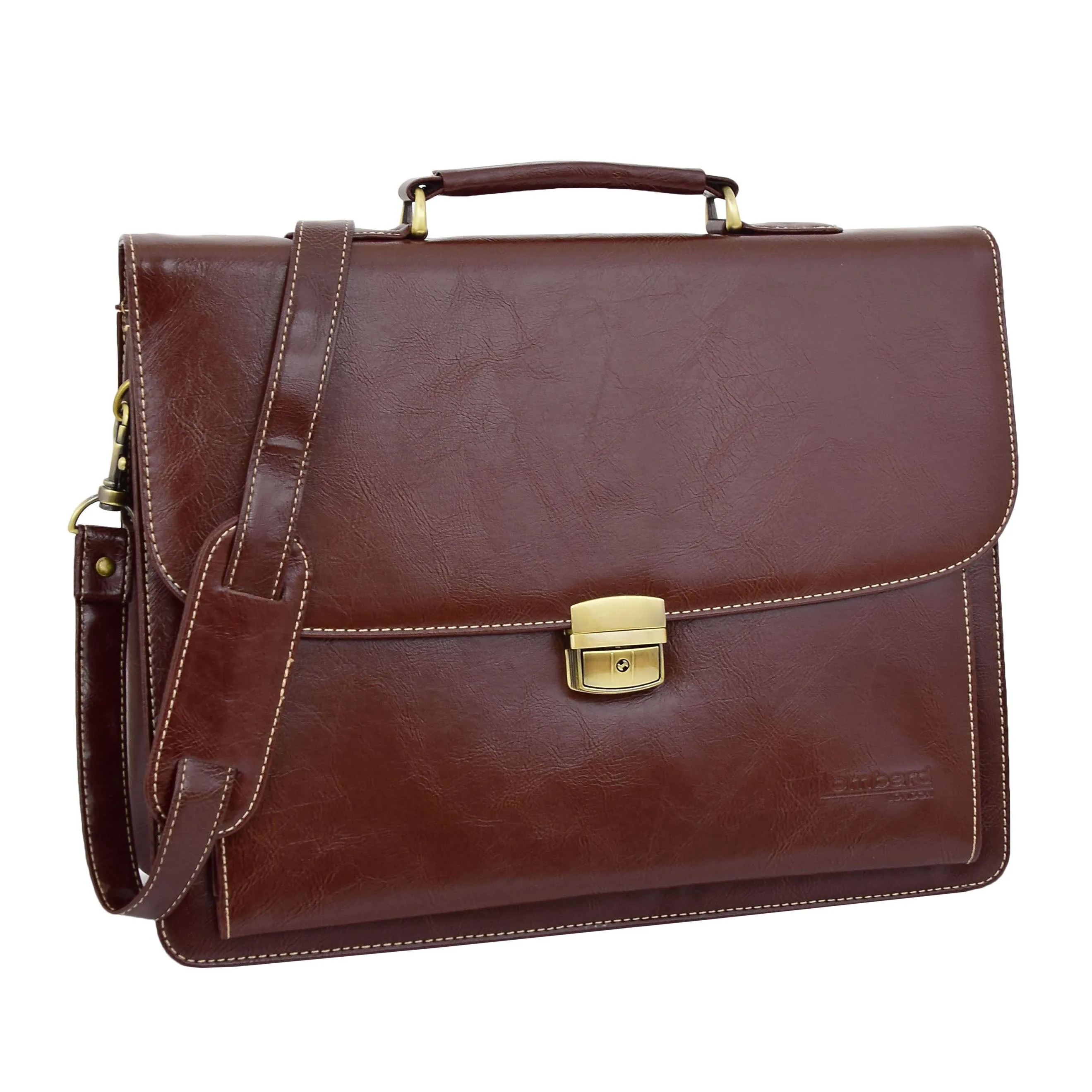 DR475 Men's Faux Leather Flap Over Briefcase Brown