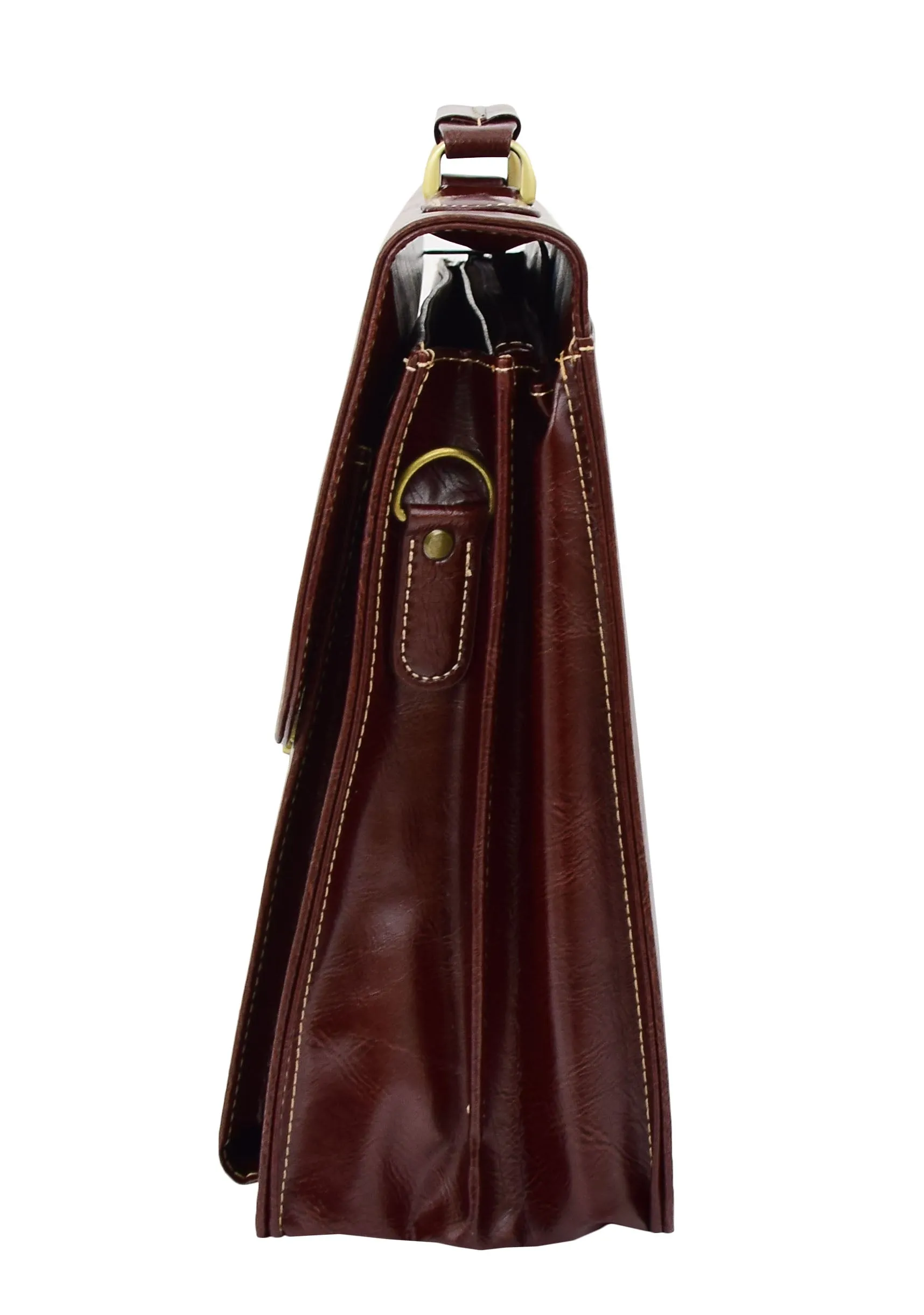 DR475 Men's Faux Leather Flap Over Briefcase Brown
