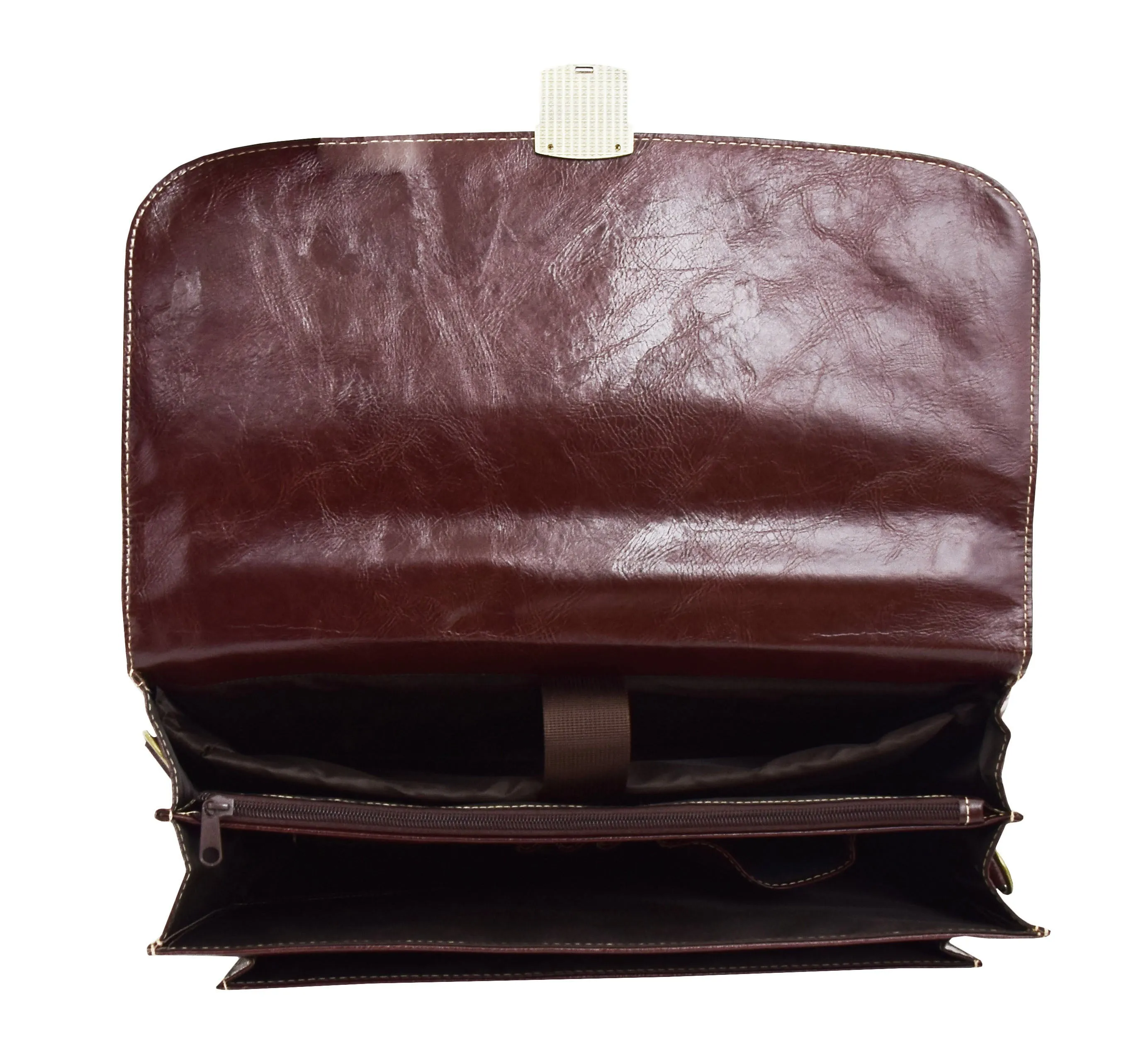 DR475 Men's Faux Leather Flap Over Briefcase Brown