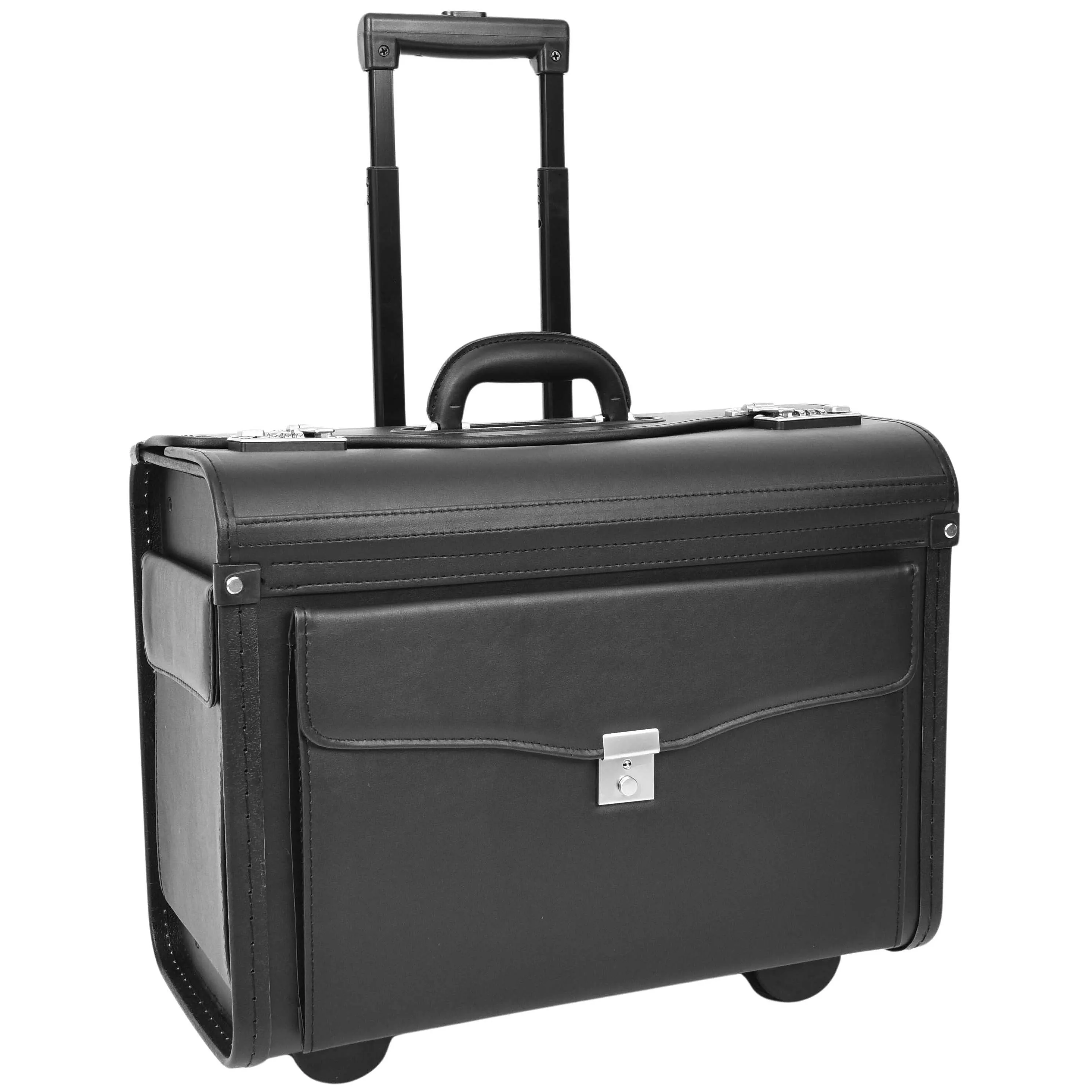 DR637 Durable Leather Cabin Wheeled Pilot Case Executive Laptop Bag Black