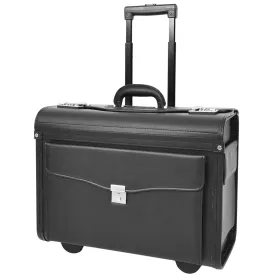 DR637 Durable Leather Cabin Wheeled Pilot Case Executive Laptop Bag Black