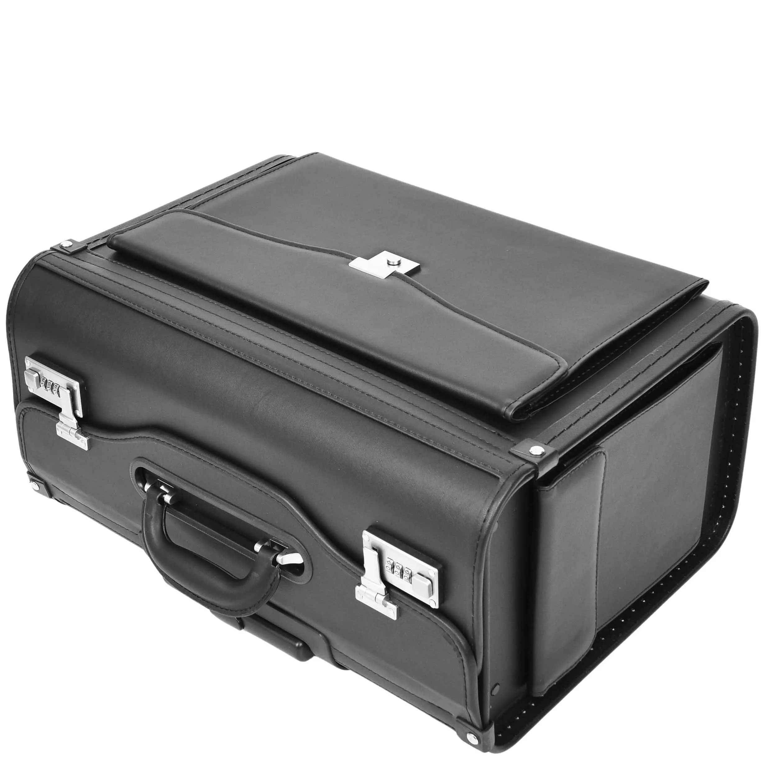 DR637 Durable Leather Cabin Wheeled Pilot Case Executive Laptop Bag Black
