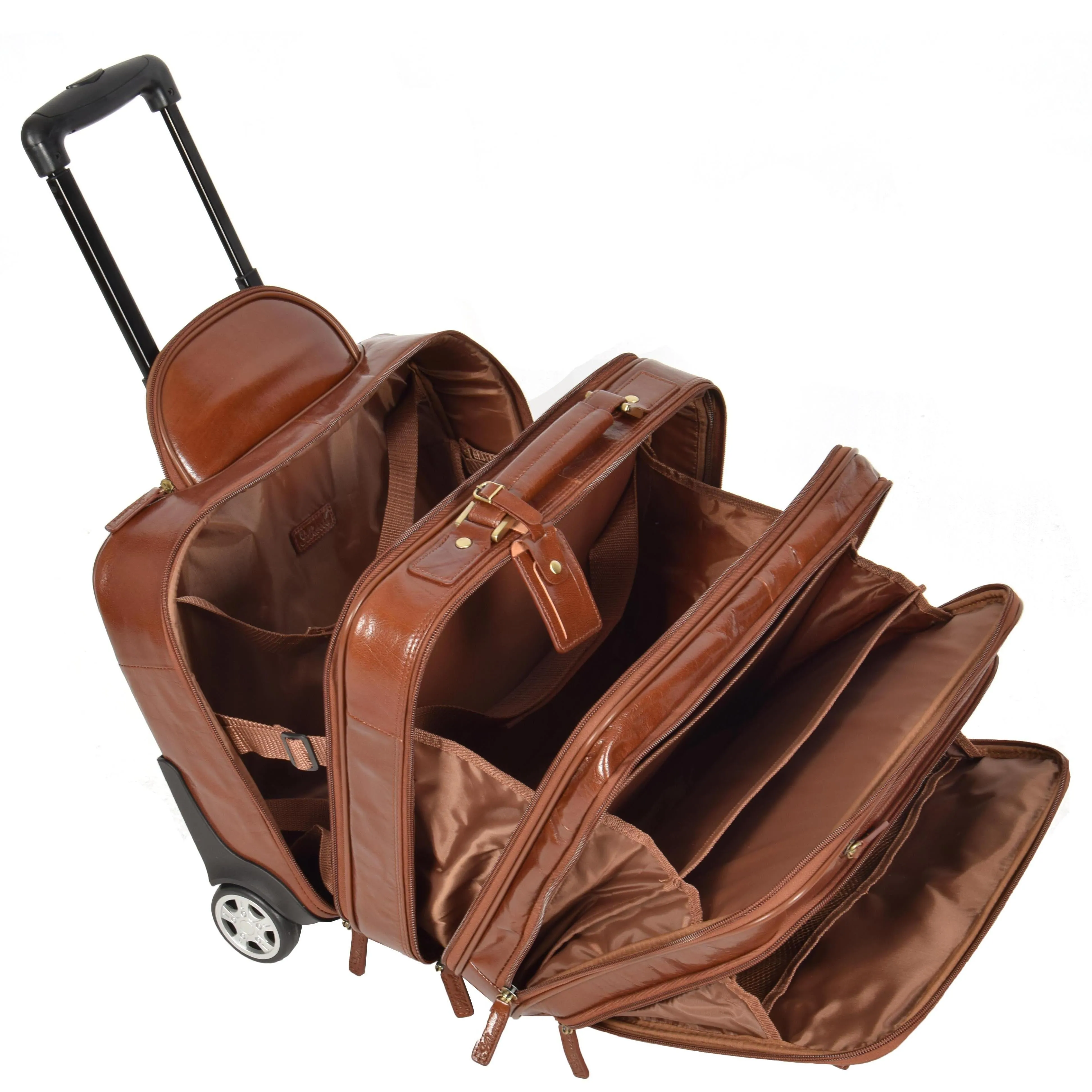 DR640 Genuine Leather Wheeled Travel Laptop Pilot Case Chestnut