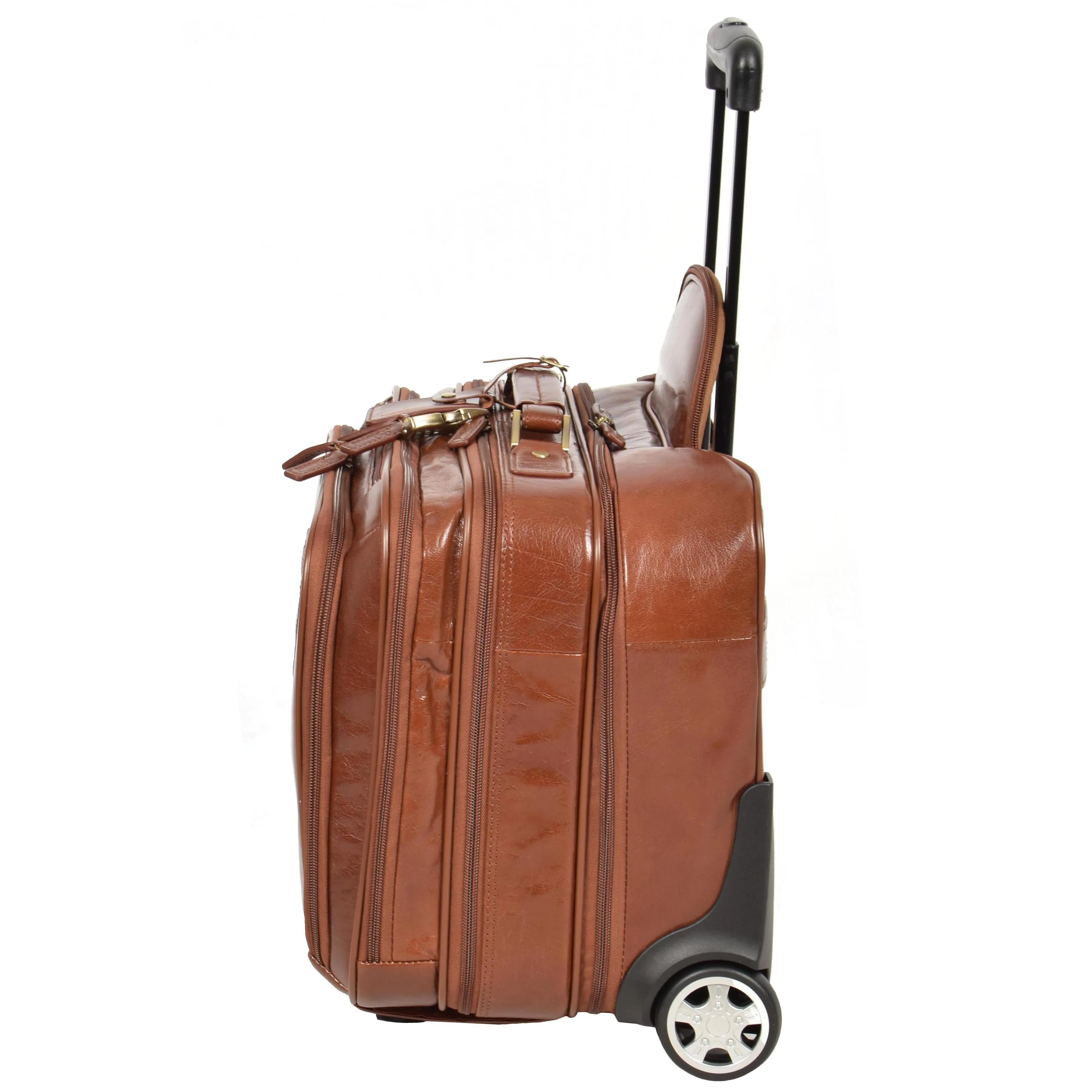 DR640 Genuine Leather Wheeled Travel Laptop Pilot Case Chestnut