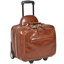 DR640 Genuine Leather Wheeled Travel Laptop Pilot Case Chestnut