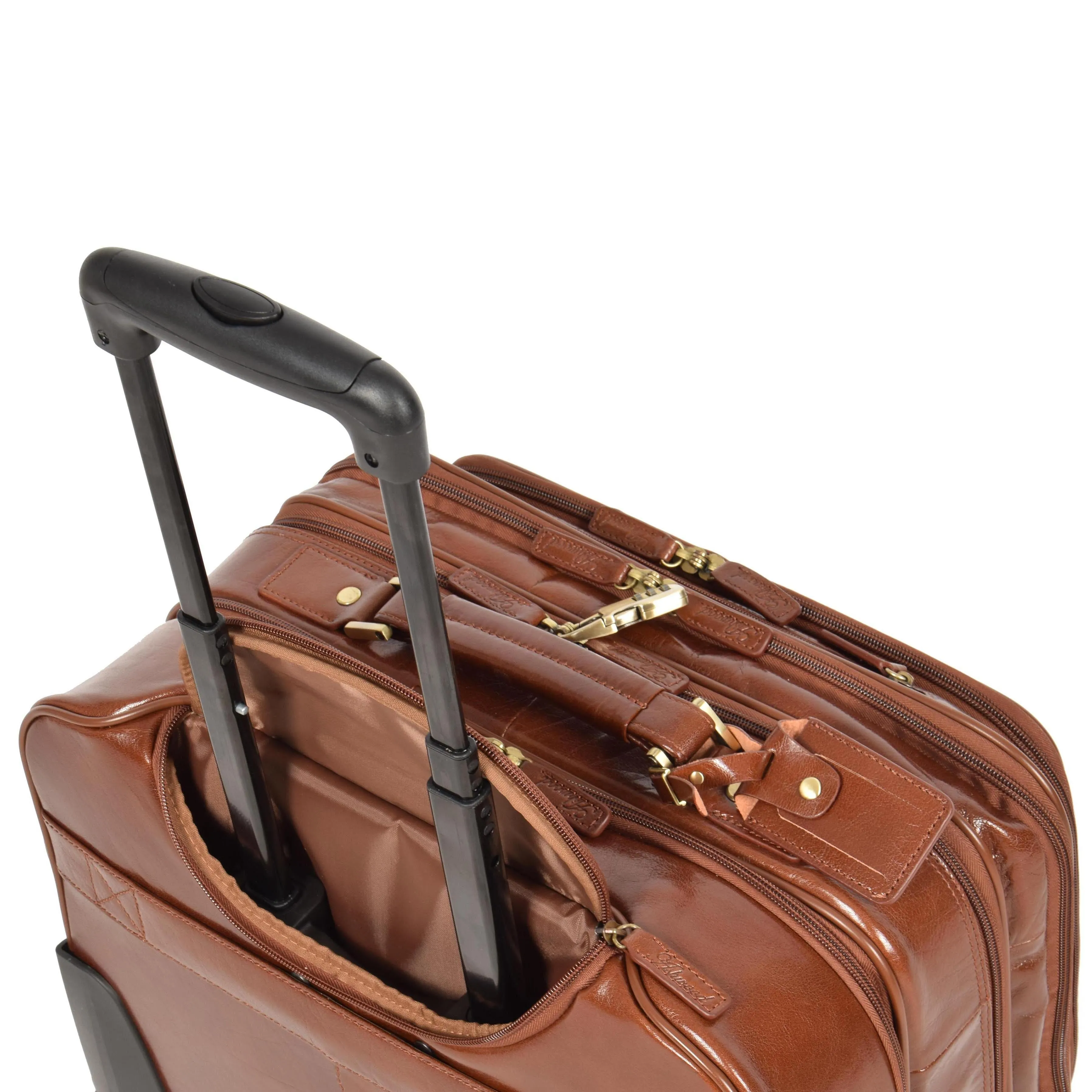 DR640 Genuine Leather Wheeled Travel Laptop Pilot Case Chestnut
