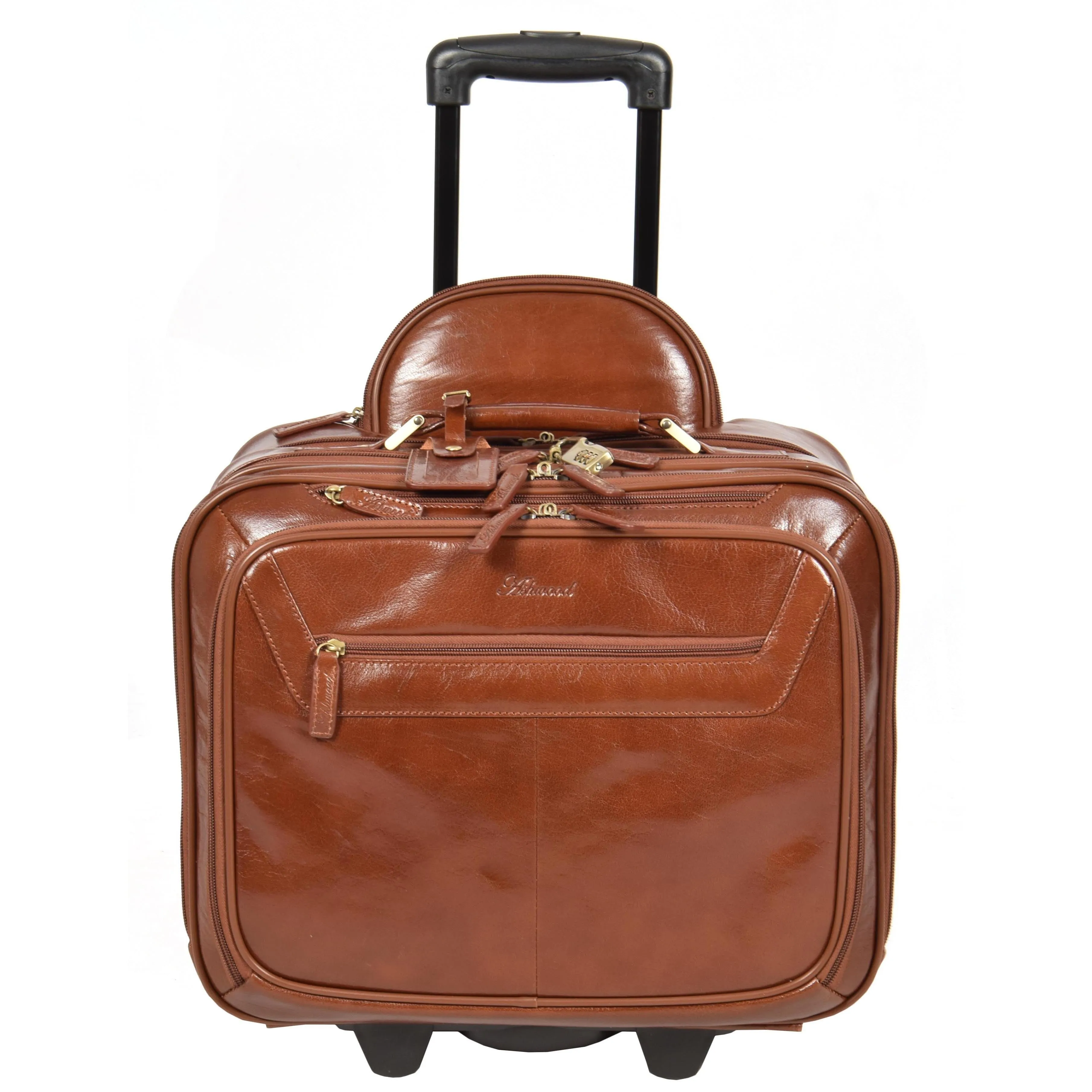 DR640 Genuine Leather Wheeled Travel Laptop Pilot Case Chestnut