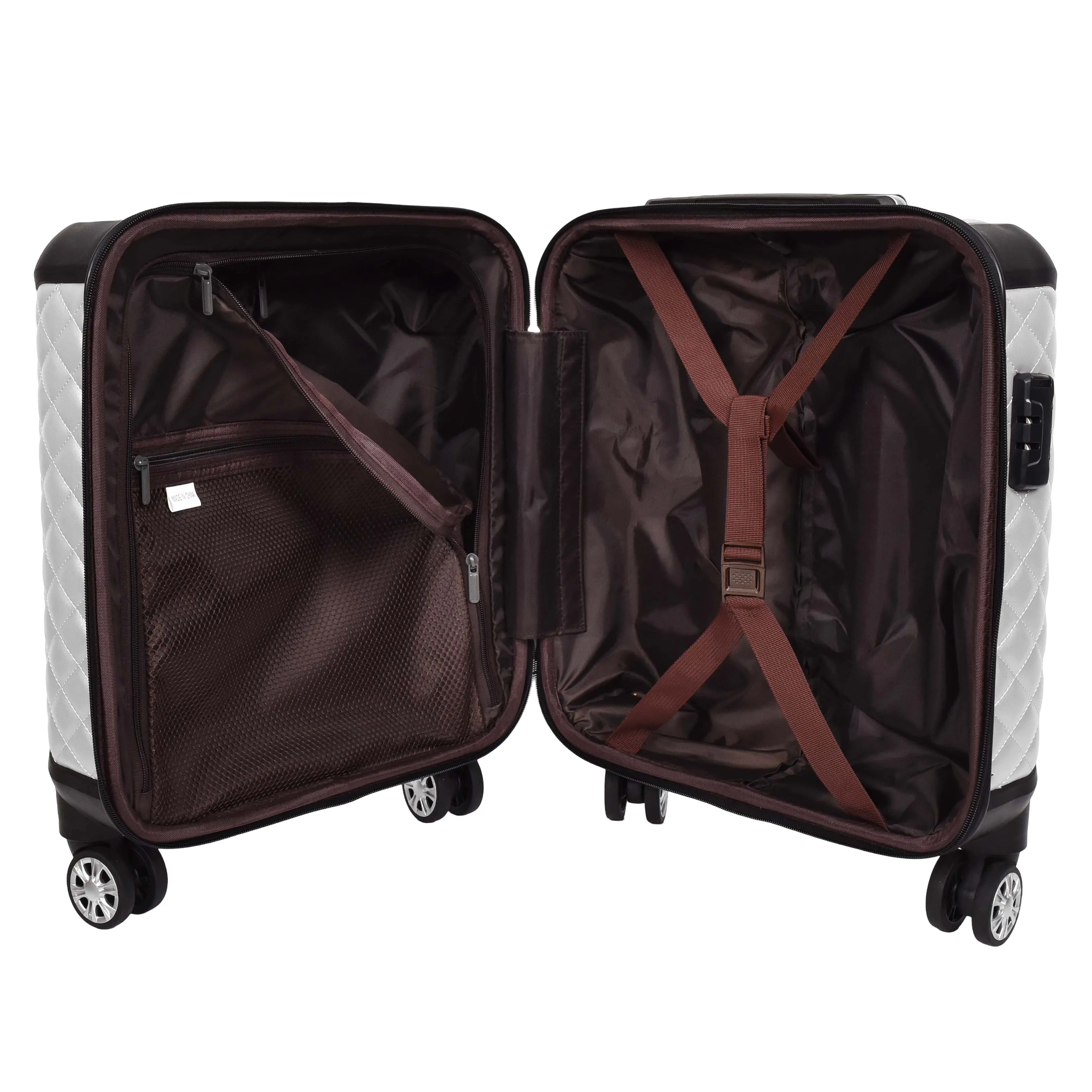 DR697 Four Wheel Pilot Case Quilted Lightweight Cabin Bag Silver
