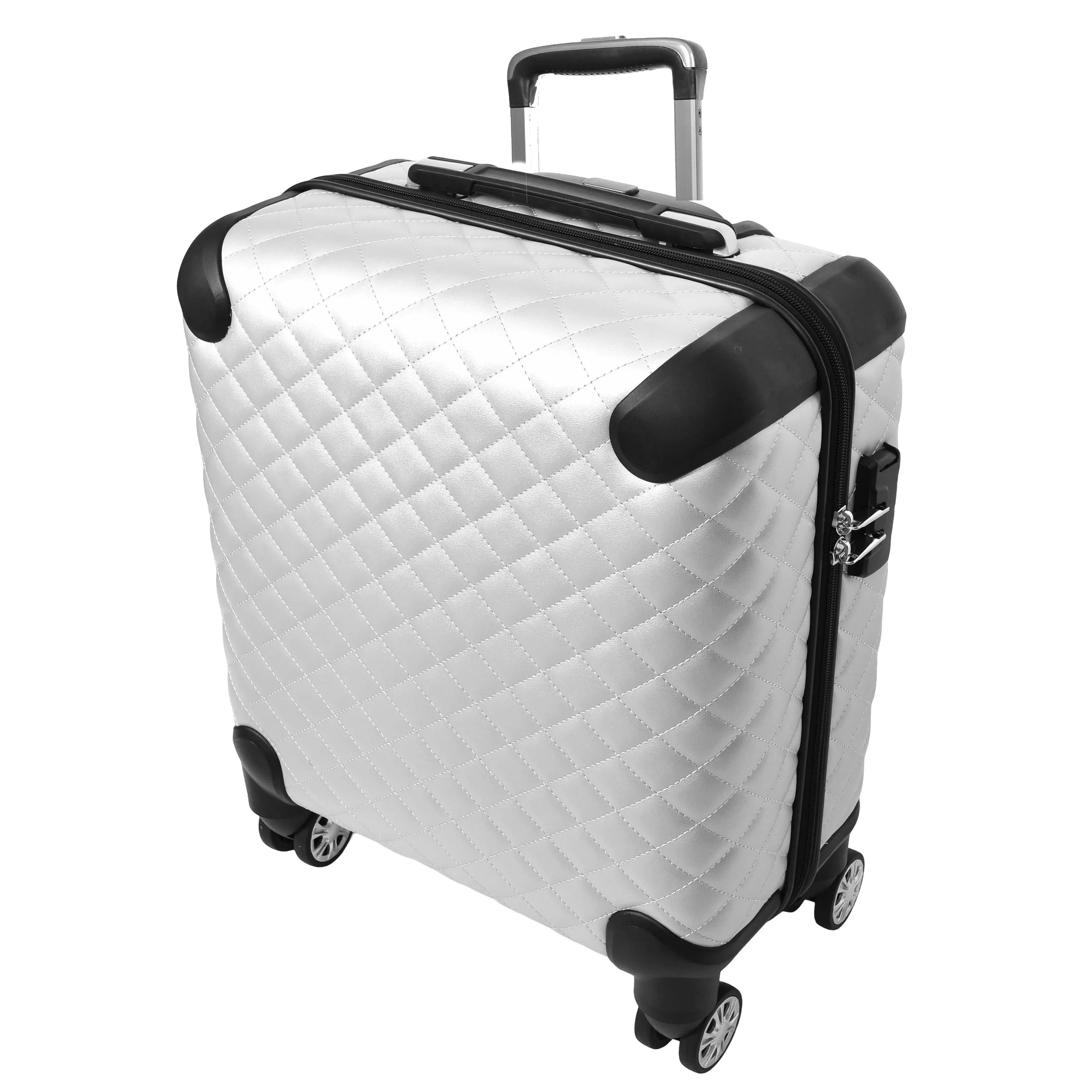 DR697 Four Wheel Pilot Case Quilted Lightweight Cabin Bag Silver