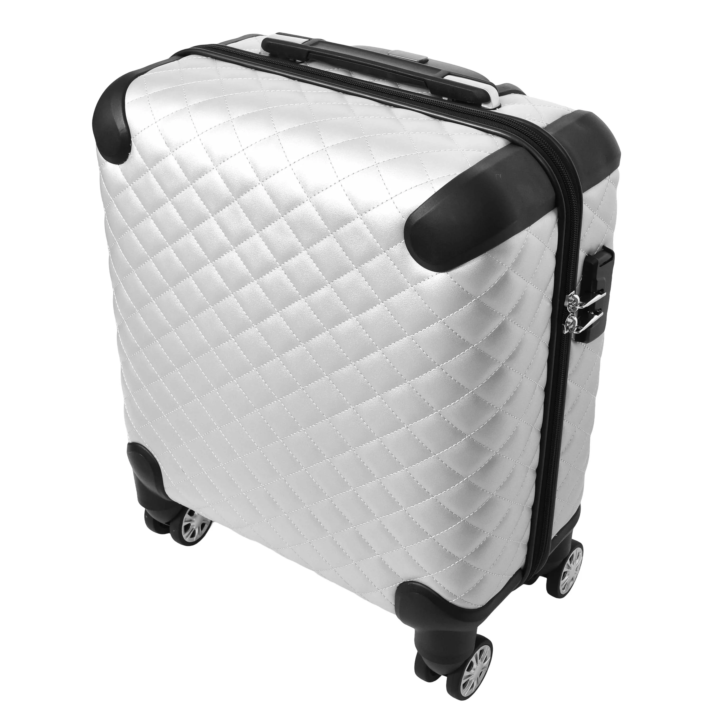 DR697 Four Wheel Pilot Case Quilted Lightweight Cabin Bag Silver