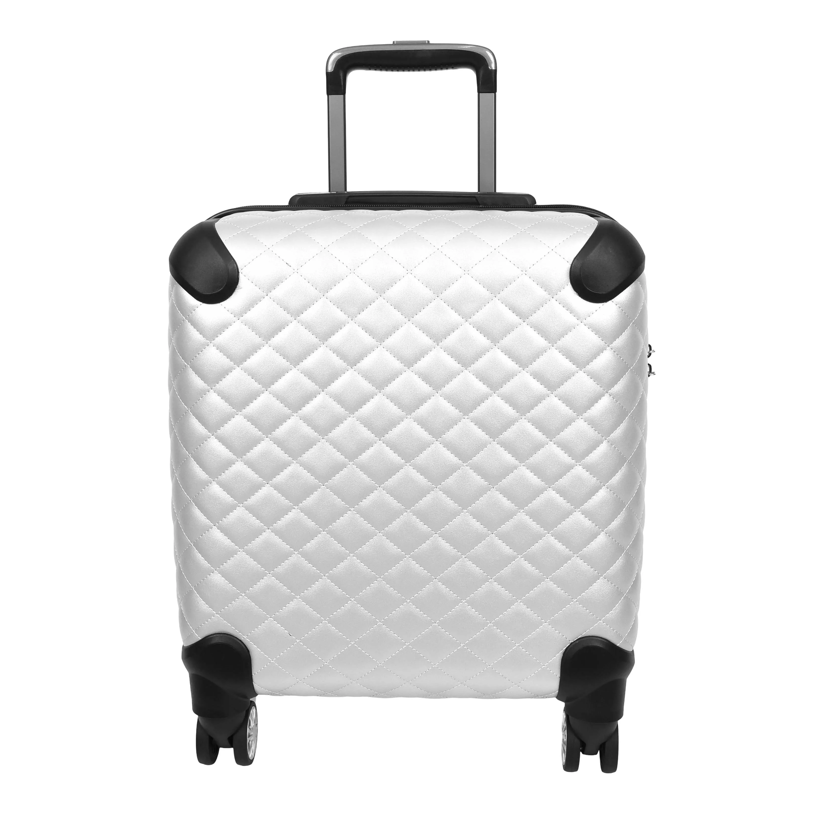 DR697 Four Wheel Pilot Case Quilted Lightweight Cabin Bag Silver
