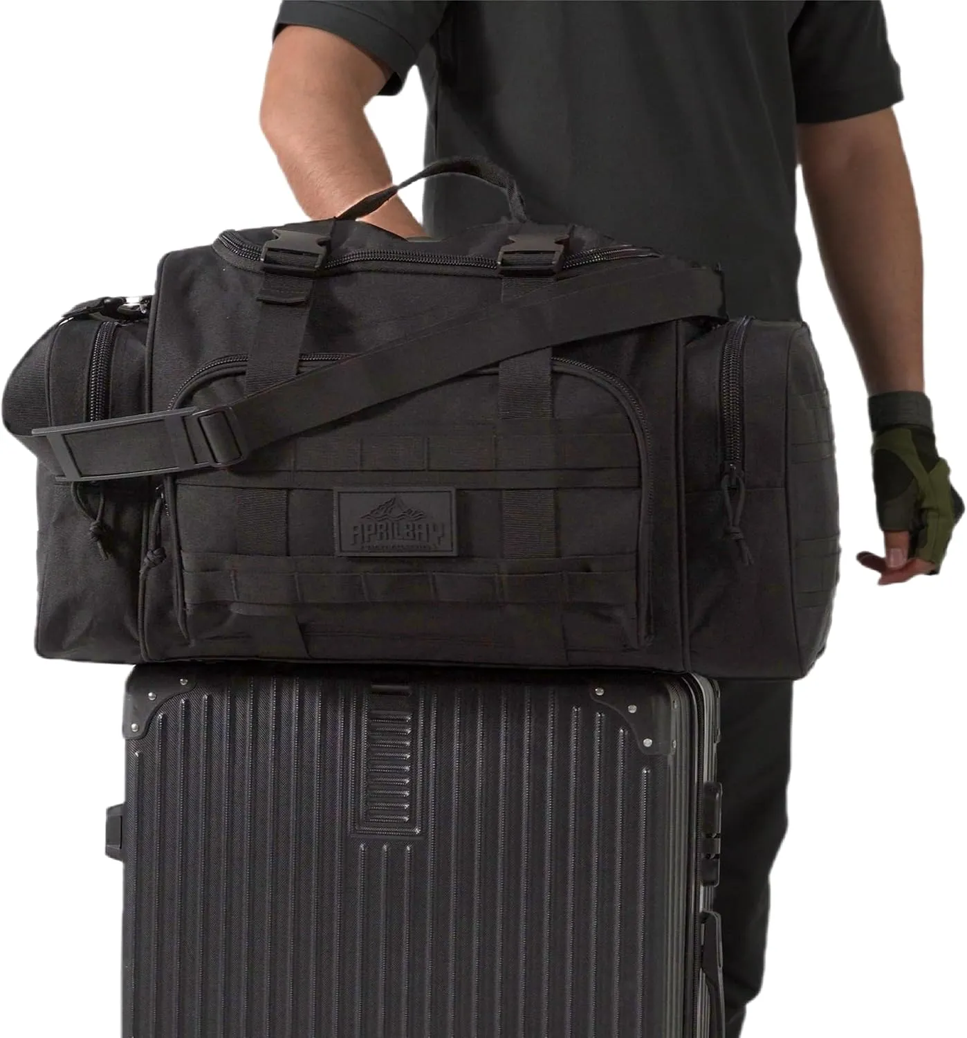 Duffel Bag  Heavy Duty Tactical Gym Bag for Men, Splashwater-Proof Weekender Travel Bag for Basketball, Football, Soccer, Hiking, and Hunting (Black)