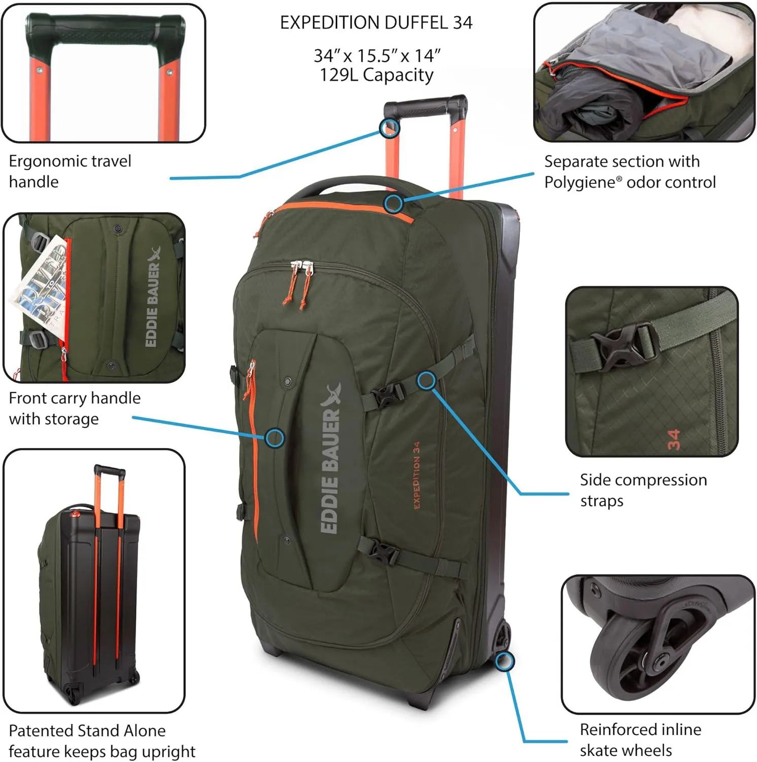 Eddie Bauer Expedition Duffel Bag 2.0-Made from Rugged Polycarbonate and Nylon, Storm, 34L