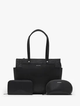 Estelle Croco Tote Bag - Black   Pouch & Wallet Combo