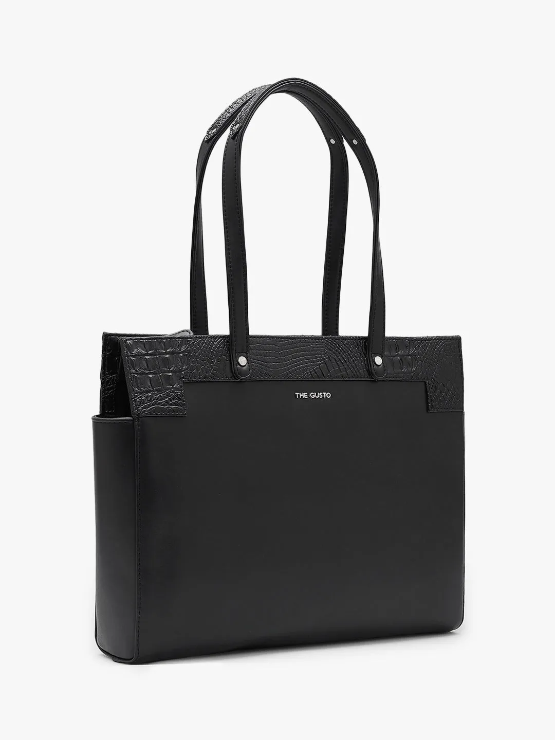 Estelle Croco Tote Bag - Black   Pouch & Wallet Combo