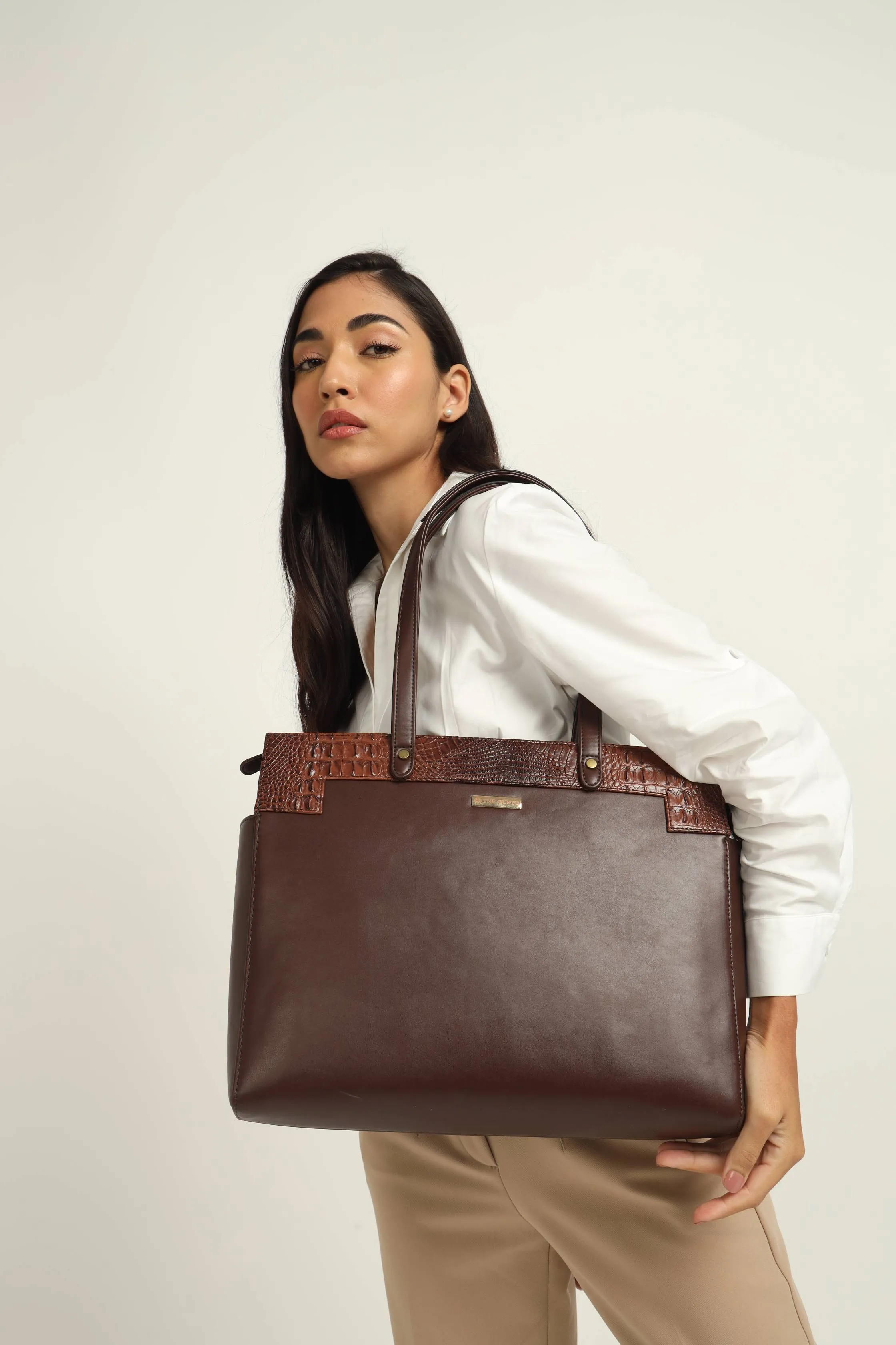 Estelle Croco Tote Bag - Coffee Brown