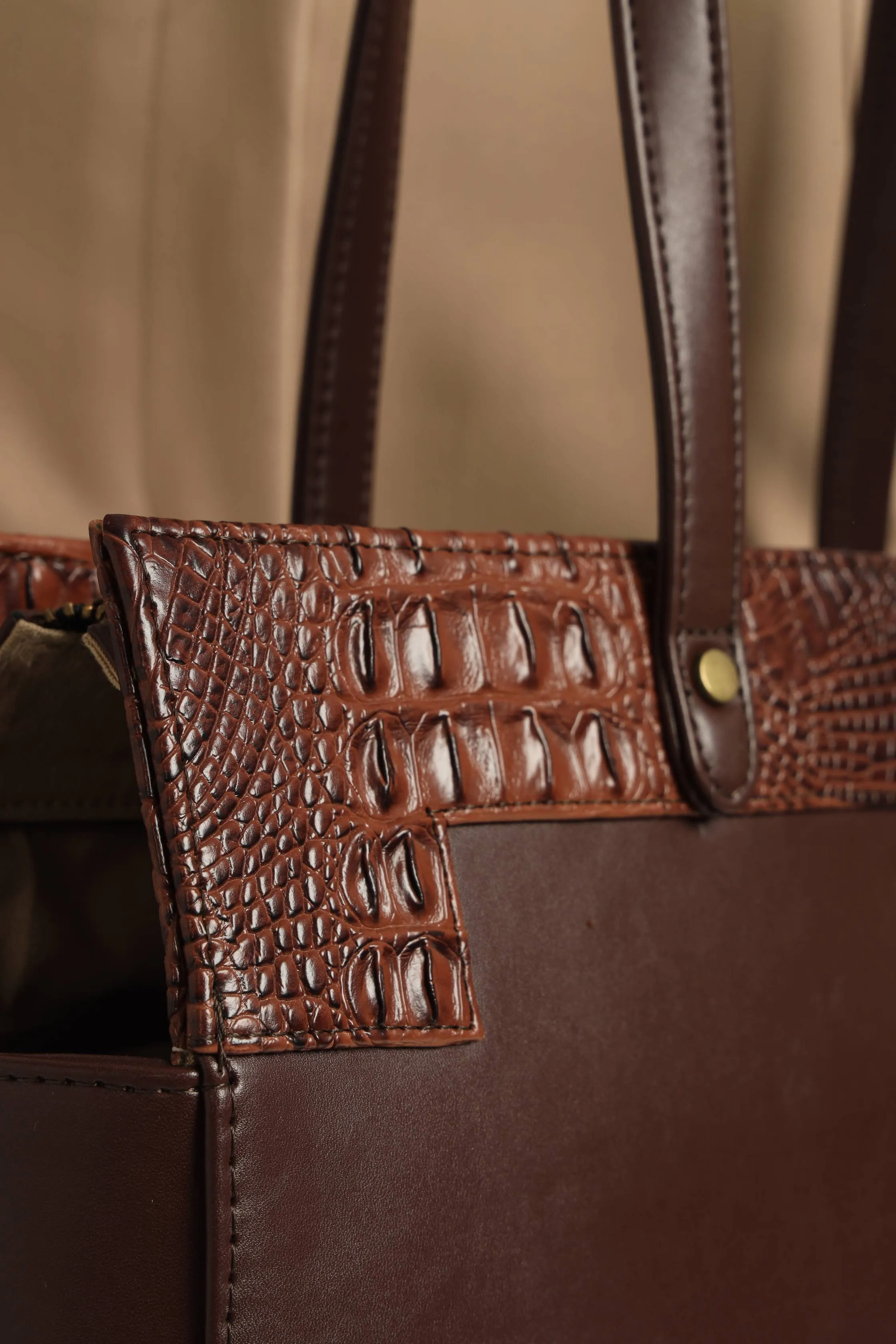 Estelle Croco Tote Bag - Coffee Brown