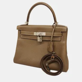 Etoupe Taurillon Clemence Leather Kelly 28 Tote Bag