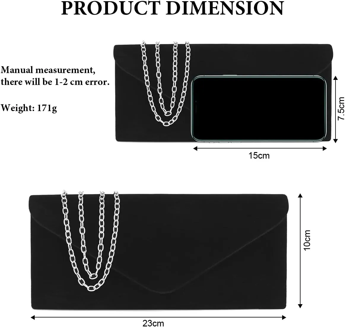 Evening Bag Clutch Purses for Women, Rhinestones Purse, Sparkling Envelope Evening Bag with Detachable Chain