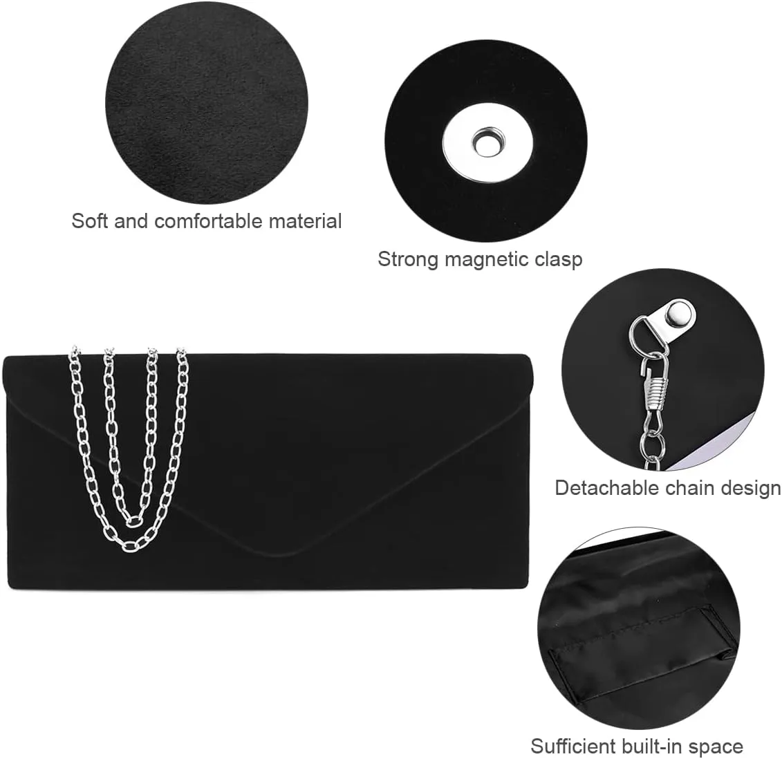 Evening Bag Clutch Purses for Women, Rhinestones Purse, Sparkling Envelope Evening Bag with Detachable Chain