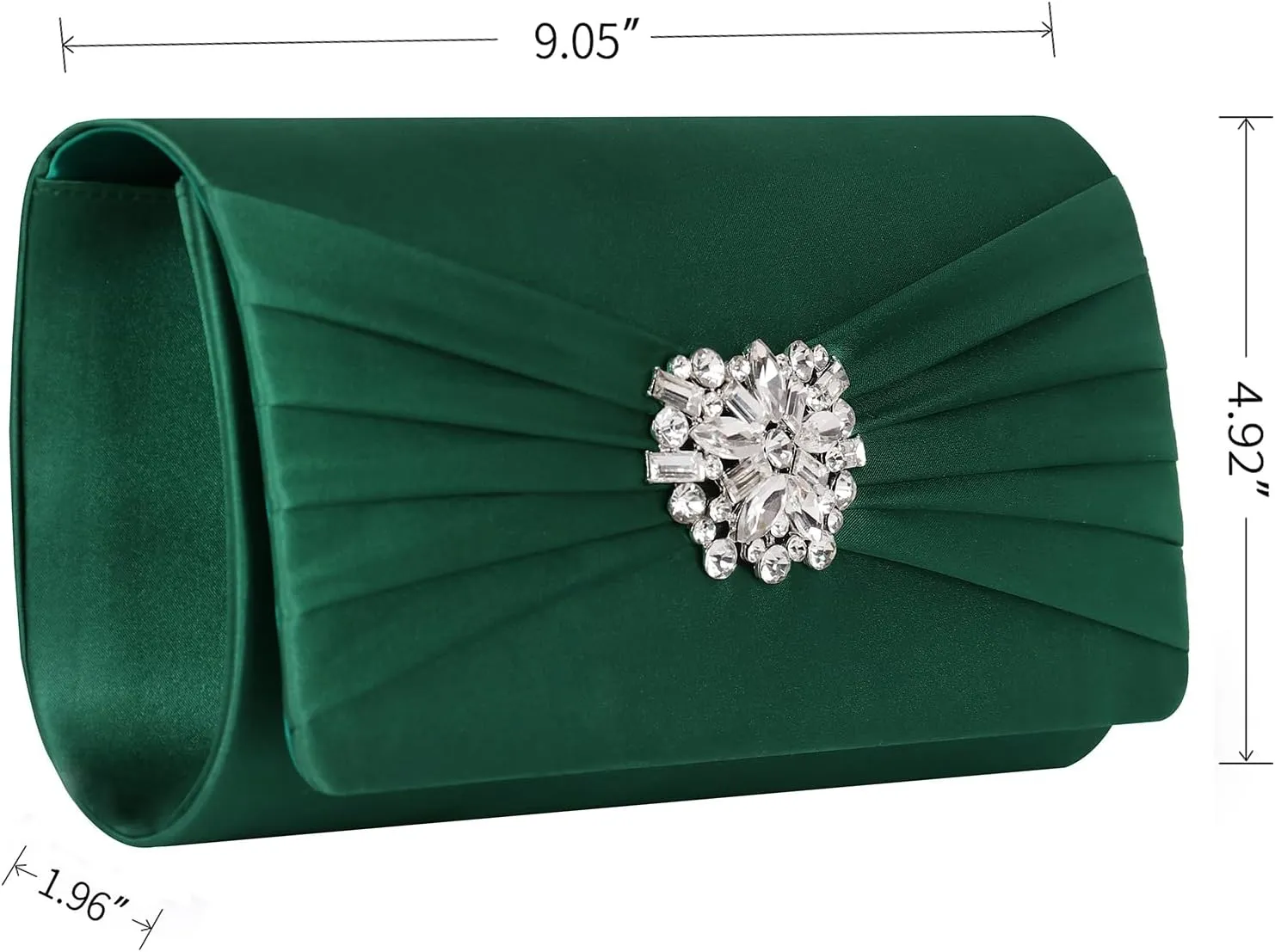Evening Bags For Women Pleated Satin Rhinestone Brooch Prom Clutch Purse With Detachable Chain Strap