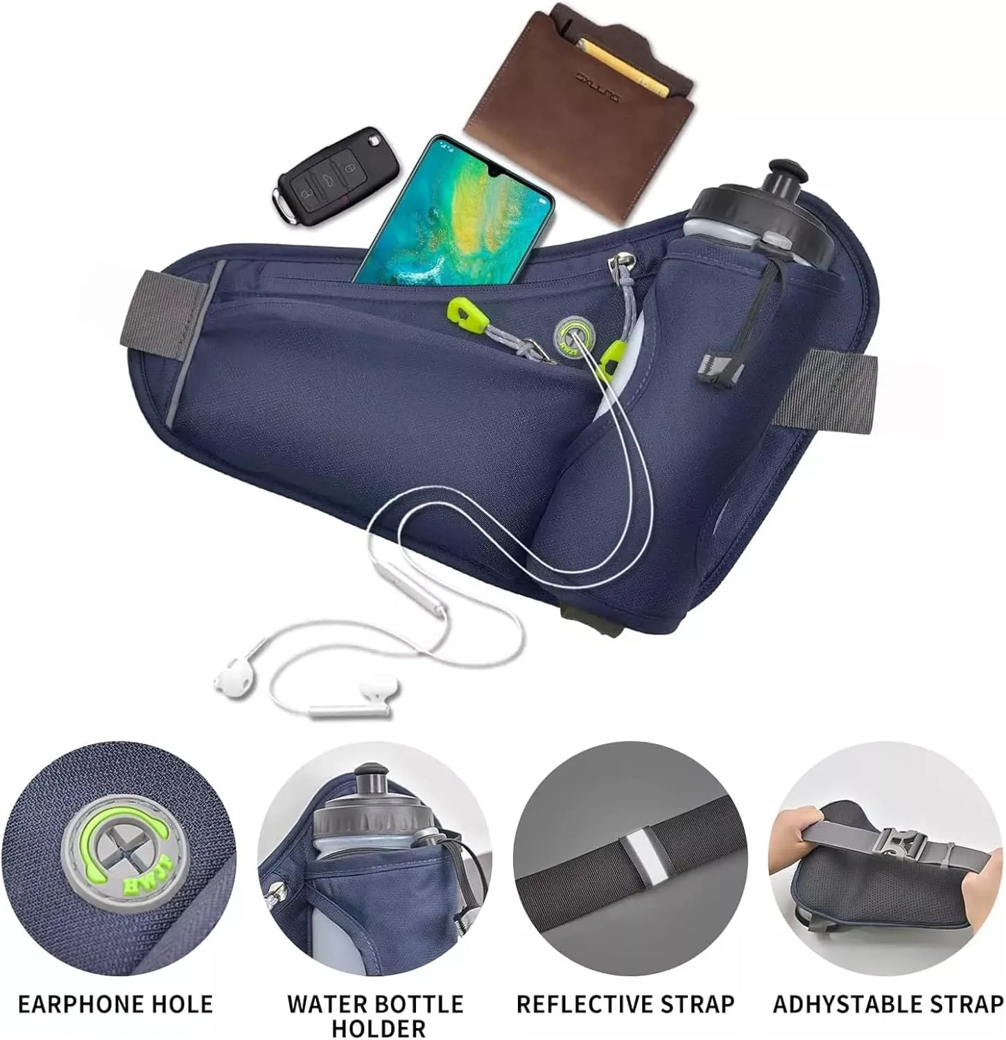 Fanny Pack with Water Bottle Holder, Hydration Running Belt for Men Women Adjustable Strap Waist Bag Suitable for Hiking Running Walking Jogging Camping(Bottle Not Included) (Black)