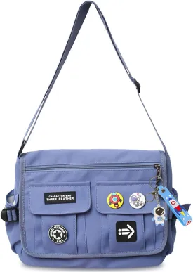 Fashion Crossbody Bag with Cute Accessories Nylon Casual Messenger Bag with Pendant Lightweight Handbag Travel Daypacks (Blue)