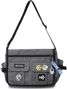 Fashion Crossbody Bag with Cute Accessories Nylon Casual Messenger Bag with Pendant Lightweight Handbag Travel Daypacks (Grey)
