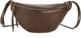 Fashion Waist Pack for Women Men Embossed Snakeskin Leather Fanny Pack Crossbody Bags Waist Belt Bag for Travel Hiking Cycling Dark Brown