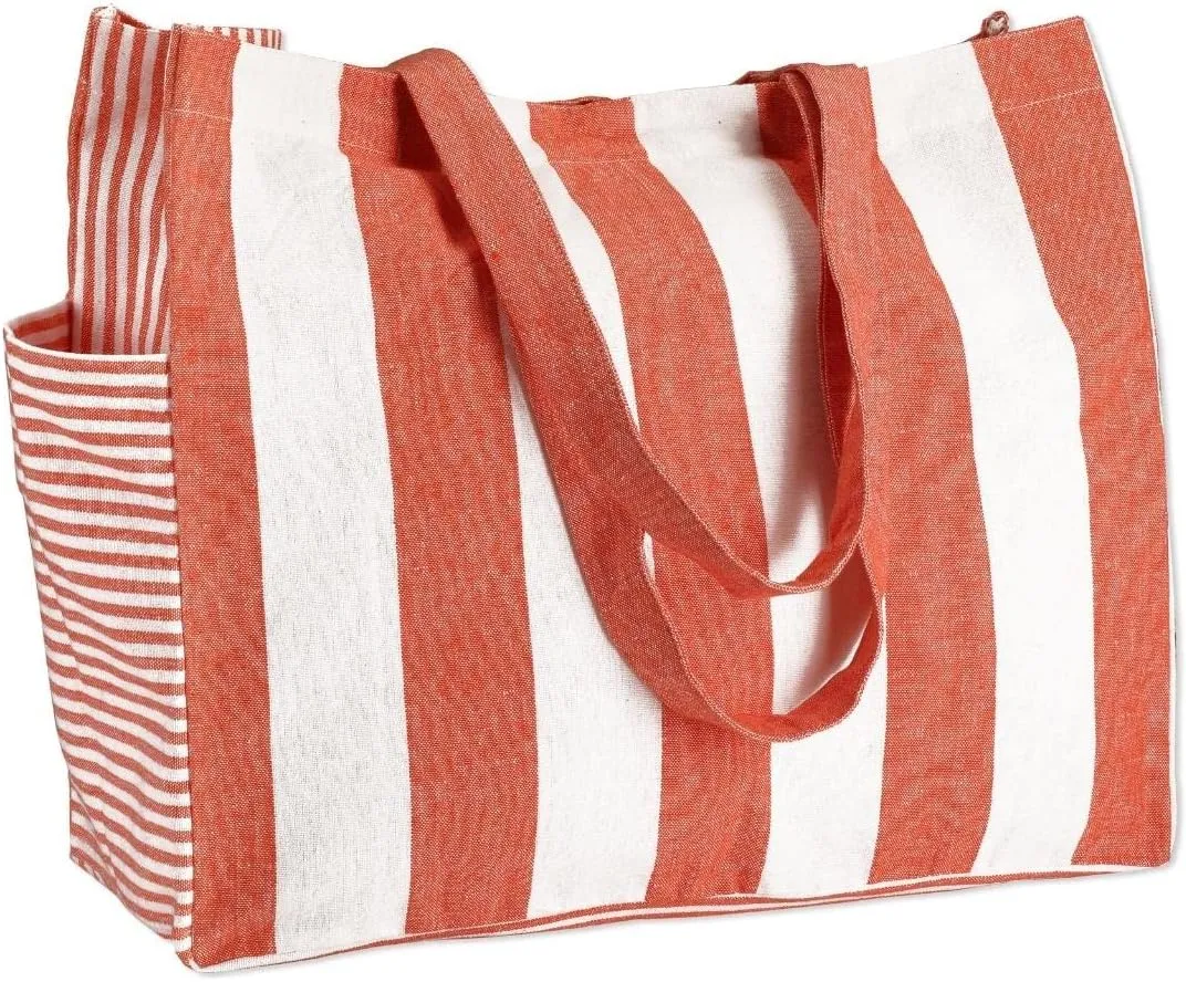 Folkulture Beach Bag for Women | 17 x 14 Inch - 100% Cotton Beach Tote Bag with Zipper Pocket Inside, Large Woven Pool Bag