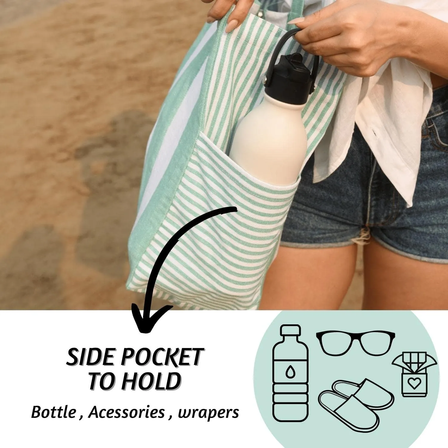 Folkulture Beach Bag for Women | 17 x 14 Inch - 100% Cotton Beach Tote Bag with Zipper Pocket Inside, Large Woven Pool Bag
