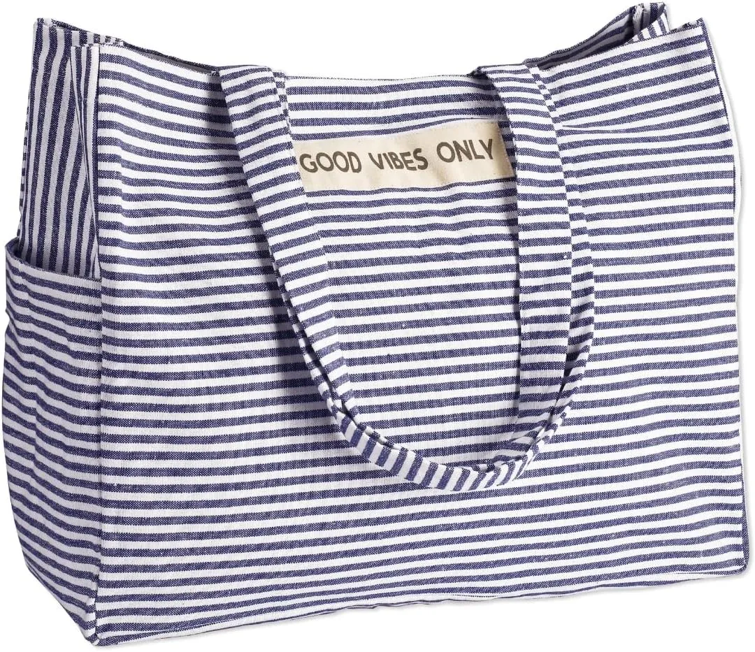 Folkulture Beach Bag for Women | 17 x 14 Inch - 100% Cotton Beach Tote Bag with Zipper Pocket Inside, Large Woven Pool Bag