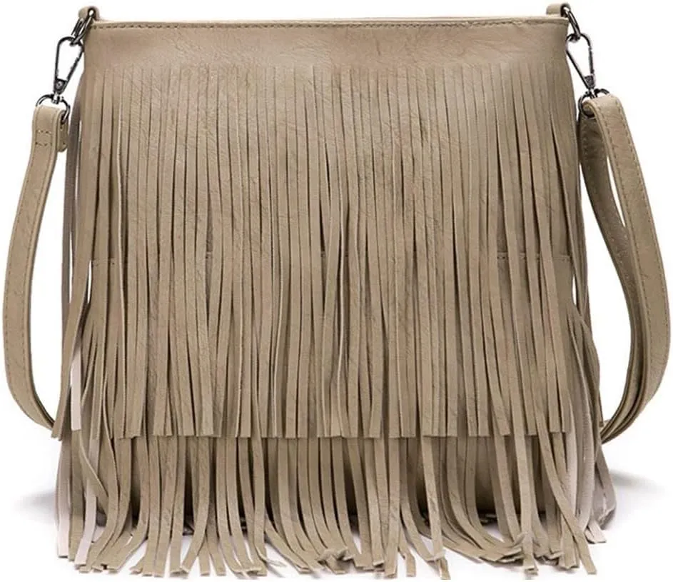 Fringe PU Leather Crossbody for Women Satchel Handbag Shoulder Hobo Purse Tassel Boho Bags Handbag