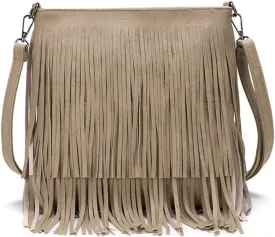 Fringe PU Leather Crossbody for Women Satchel Handbag Shoulder Hobo Purse Tassel Boho Bags Handbag