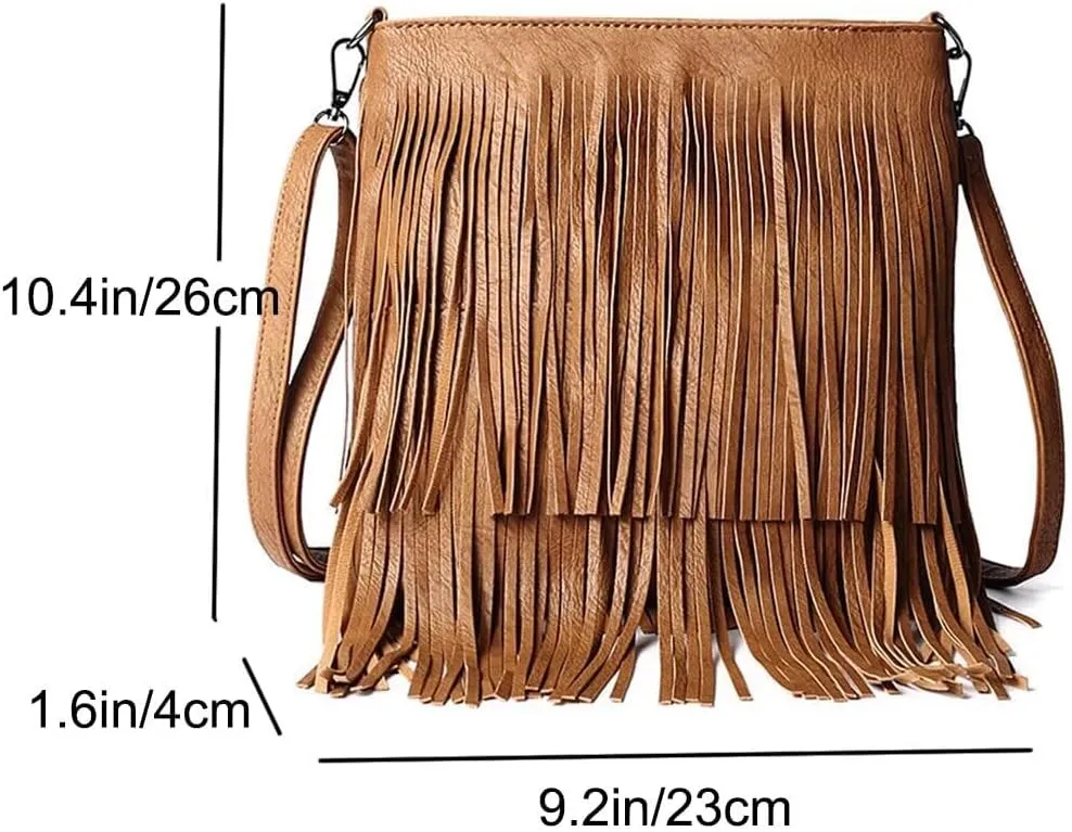 Fringe PU Leather Crossbody for Women Satchel Handbag Shoulder Hobo Purse Tassel Boho Bags Handbag