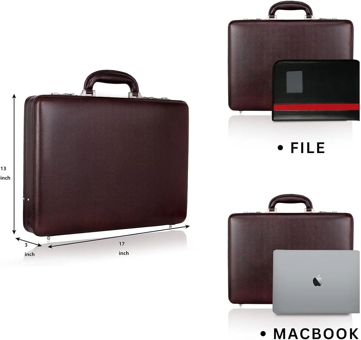 Full Grain Leather Briefcase Attache Case For Unisex Size L17xW3xH12 Inches Briefcase Bag