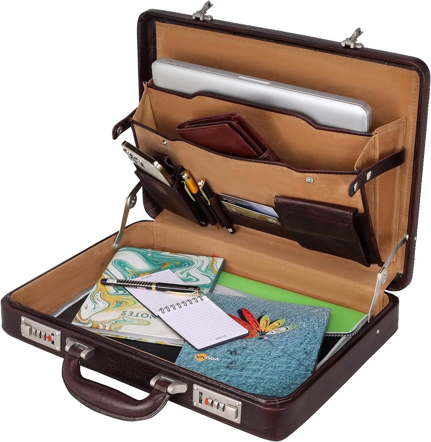 Full Grain Leather Briefcase Attache Case For Unisex Size L17xW3xH12 Inches Briefcase Bag
