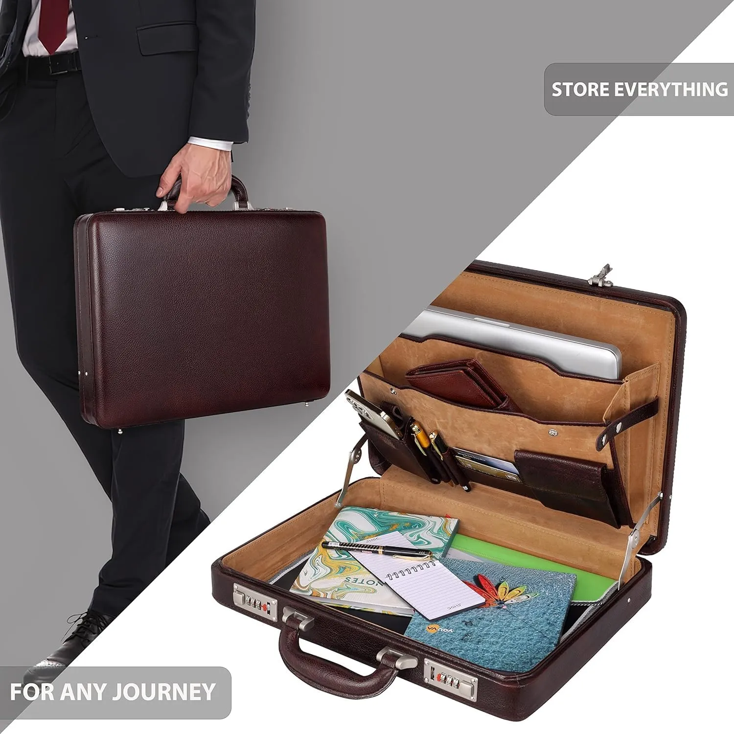 Full Grain Leather Briefcase Attache Case For Unisex Size L17xW3xH12 Inches Briefcase Bag